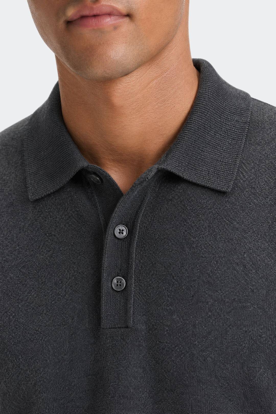 Poloshirt Herren Gerippter Kragen Drei Knöpfe