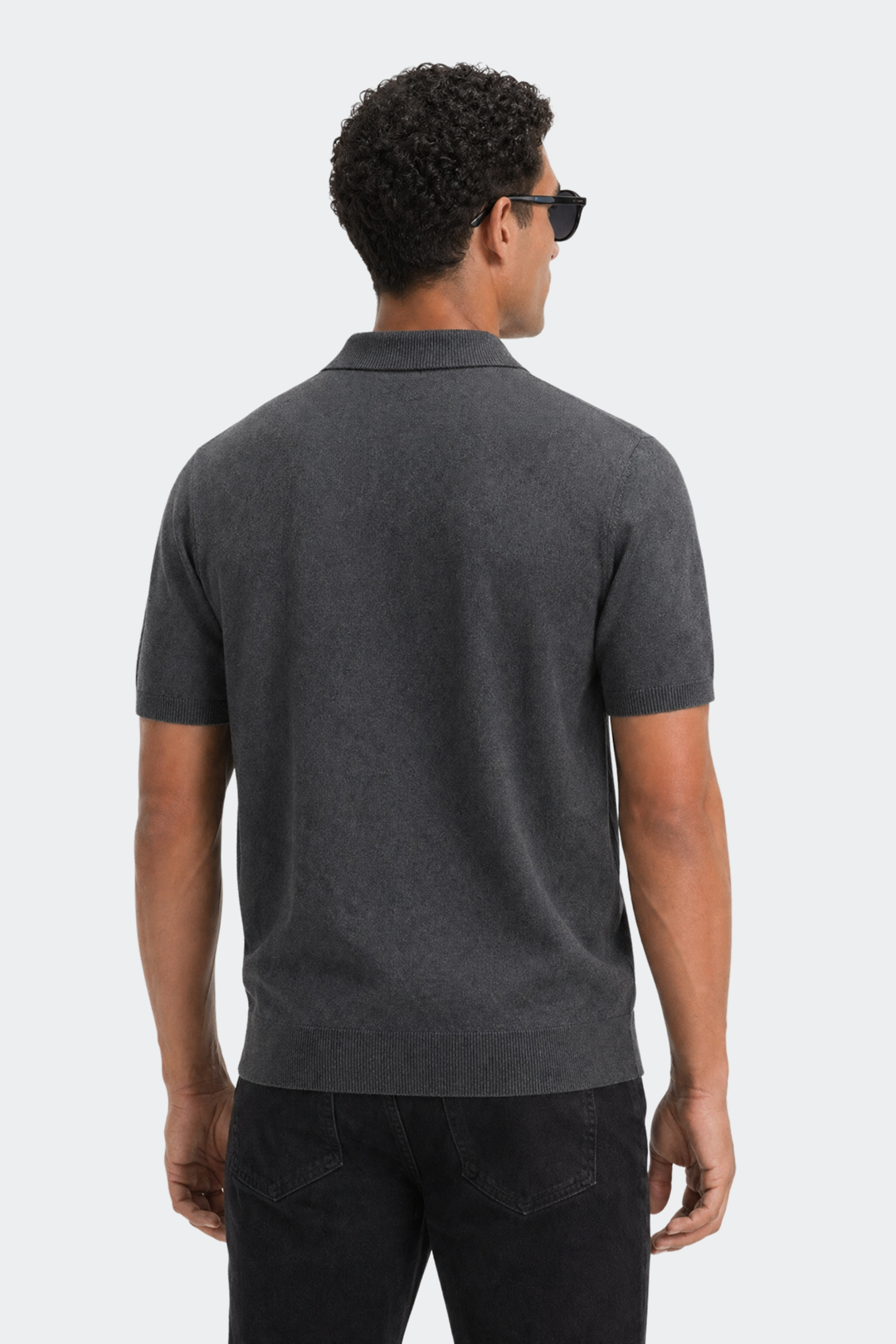 Poloshirt Herren Gerippter Kragen Drei Knöpfe