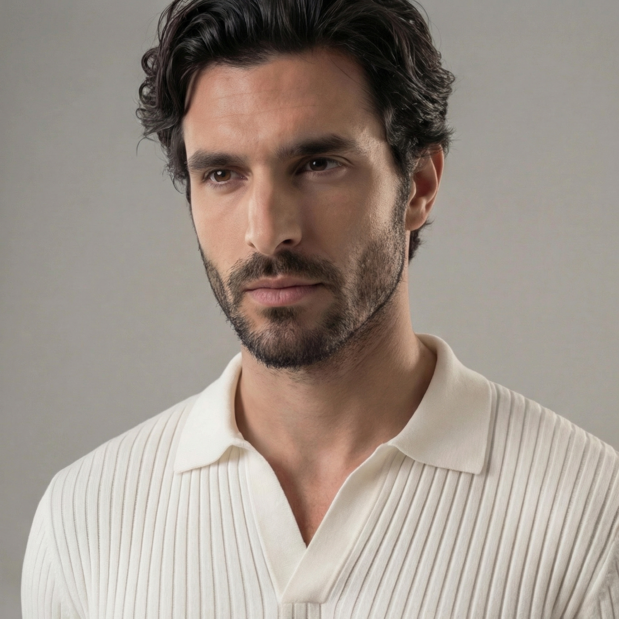 Polo Homem Manga Comprida Decote V Casual