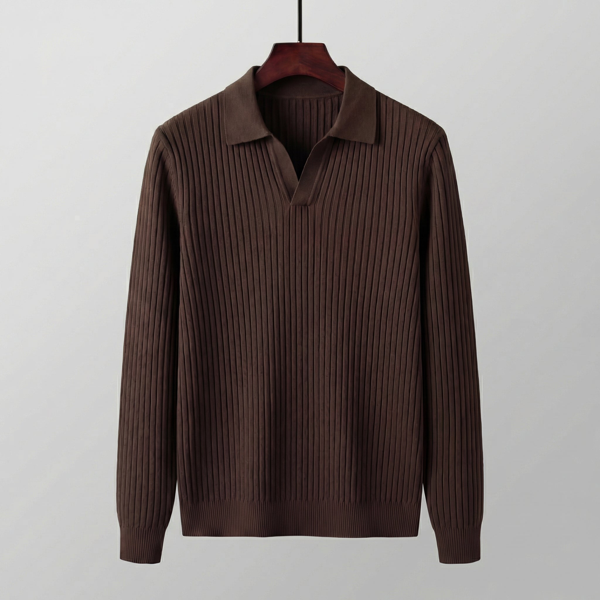 Polo Homem Manga Comprida Decote V Casual