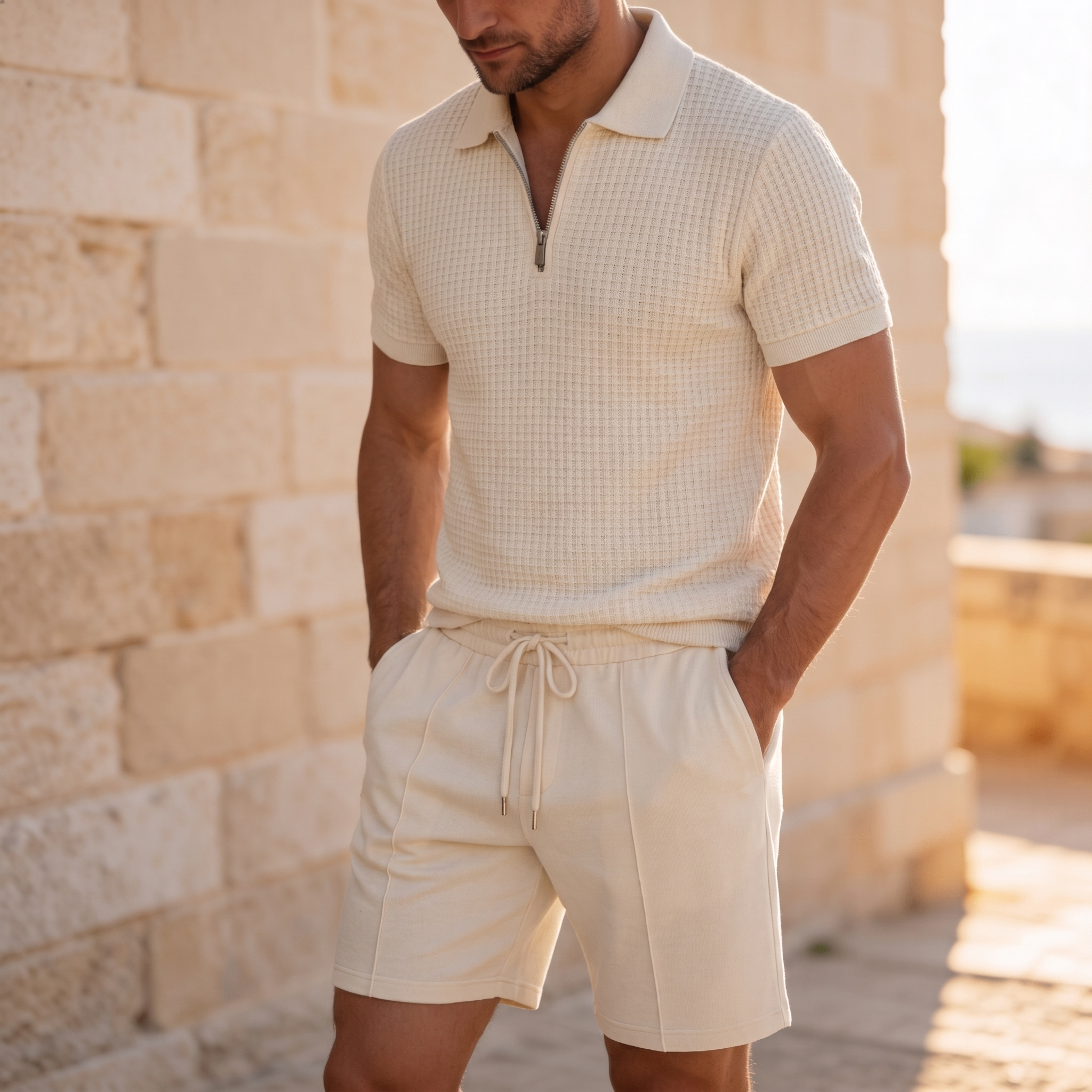 Polo Shirt Shorts Set Men Short Sleeves Summer
