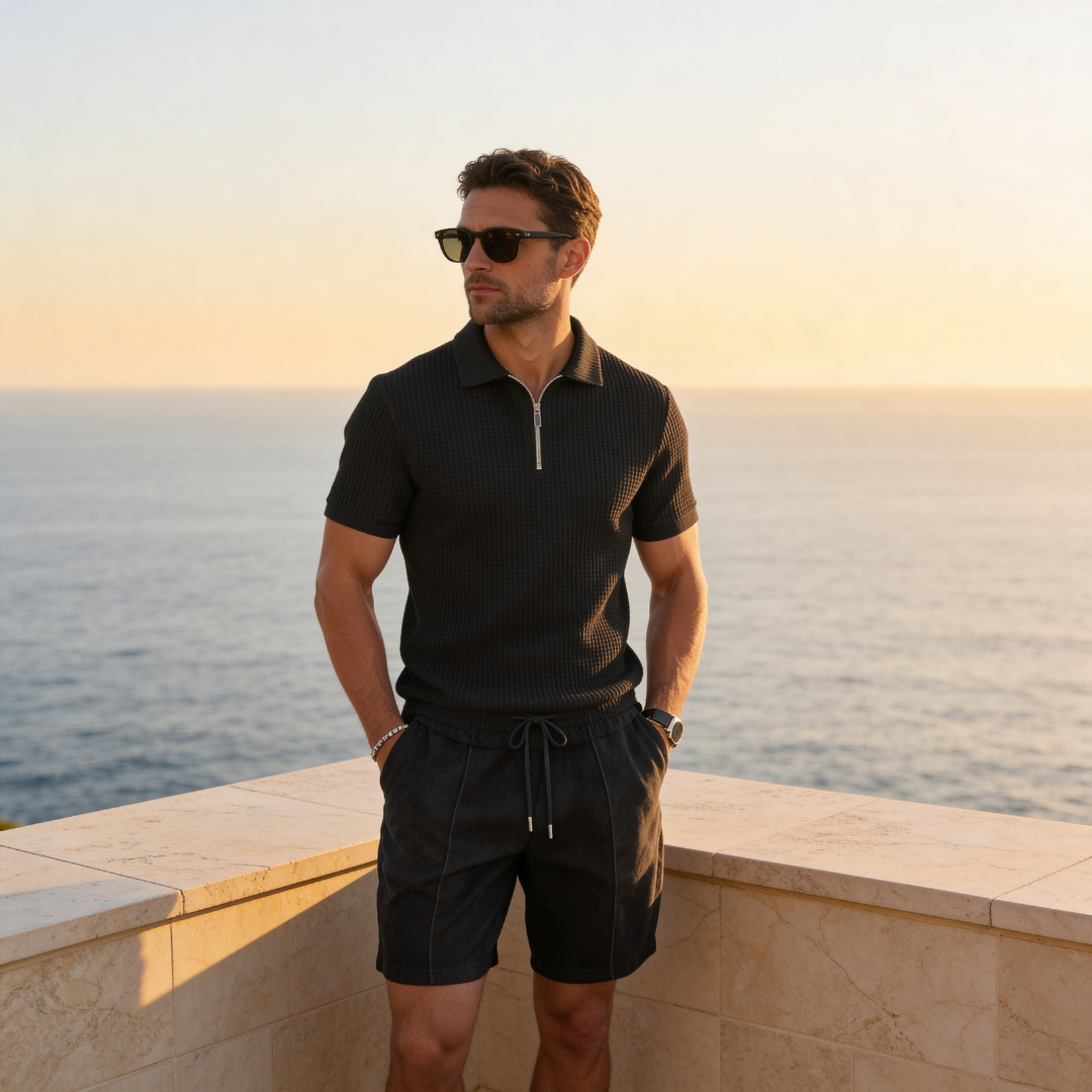 Polo Shirt Shorts Set Men Short Sleeves Summer
