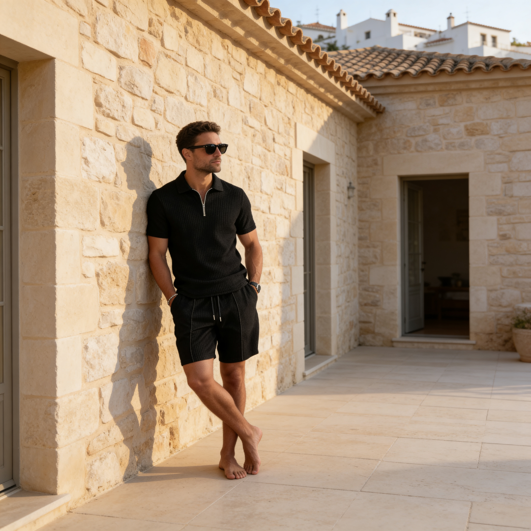 Polo Shirt Shorts Set Men Short Sleeves Summer