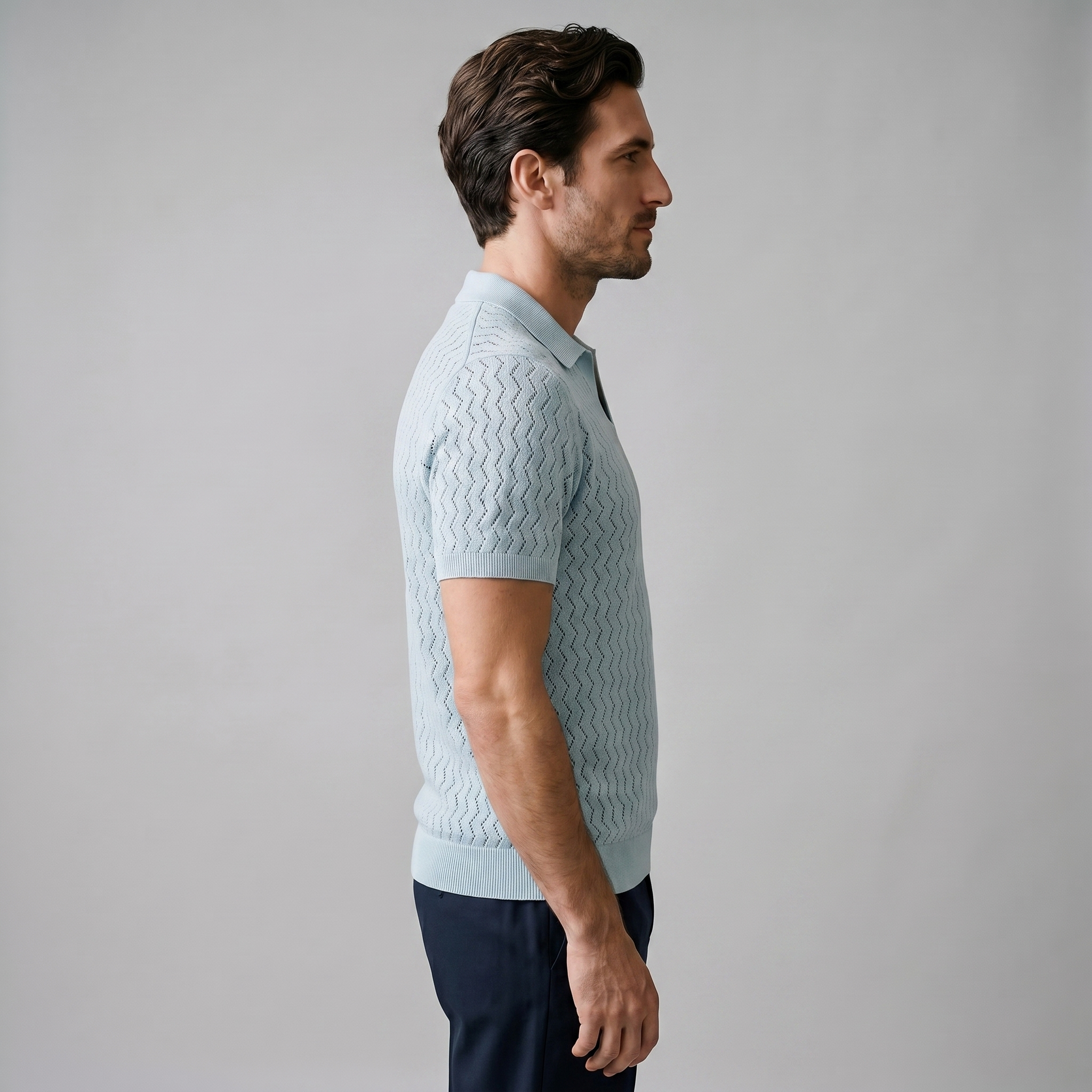 Poloshirt Herre Chevron Åben Strik Sommer Casual