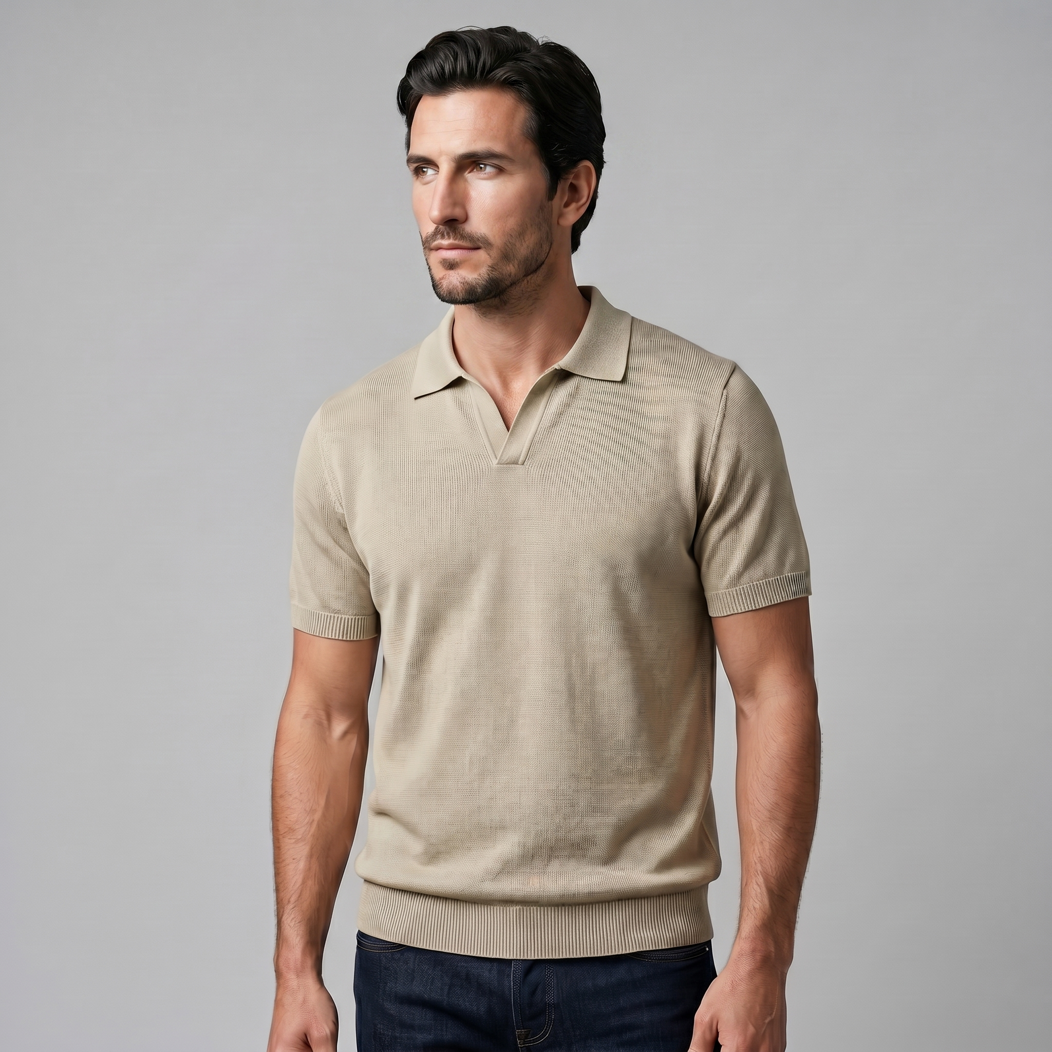 Polo Homem Malha Fina Gola Aberta Casual Verão