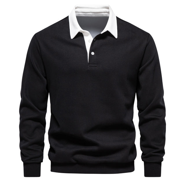 Poloshirt herre lange ærmer slim fit afslappet