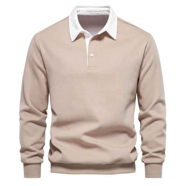Poloshirt herre lange ærmer slim fit afslappet
