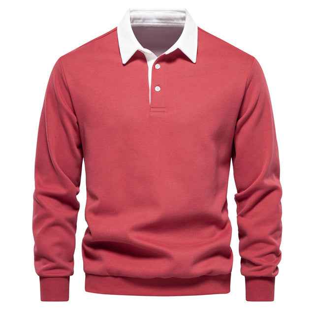 Poloshirt herre lange ærmer slim fit afslappet
