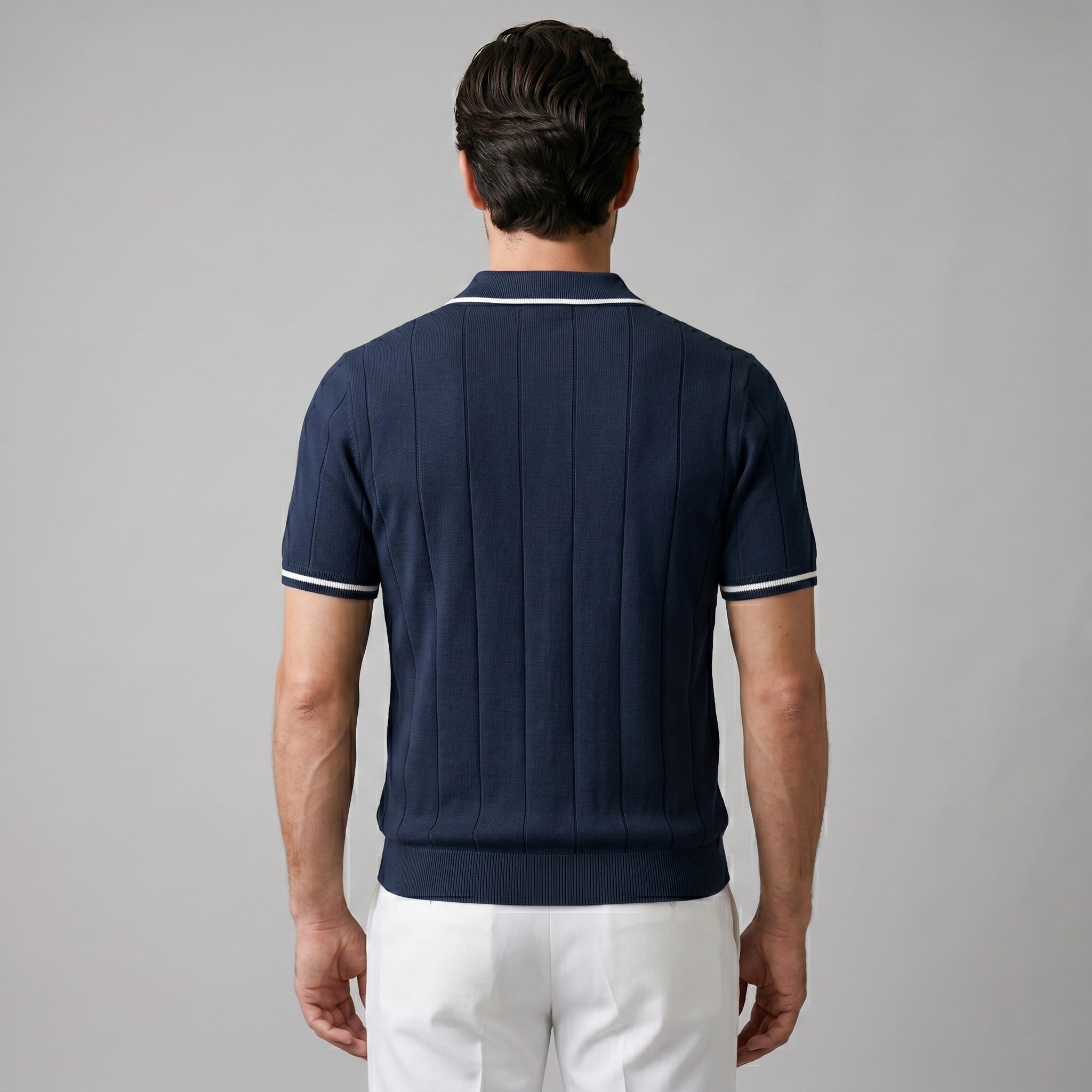 Poloshirt Herre Vertikale Striber Lynlås Casual