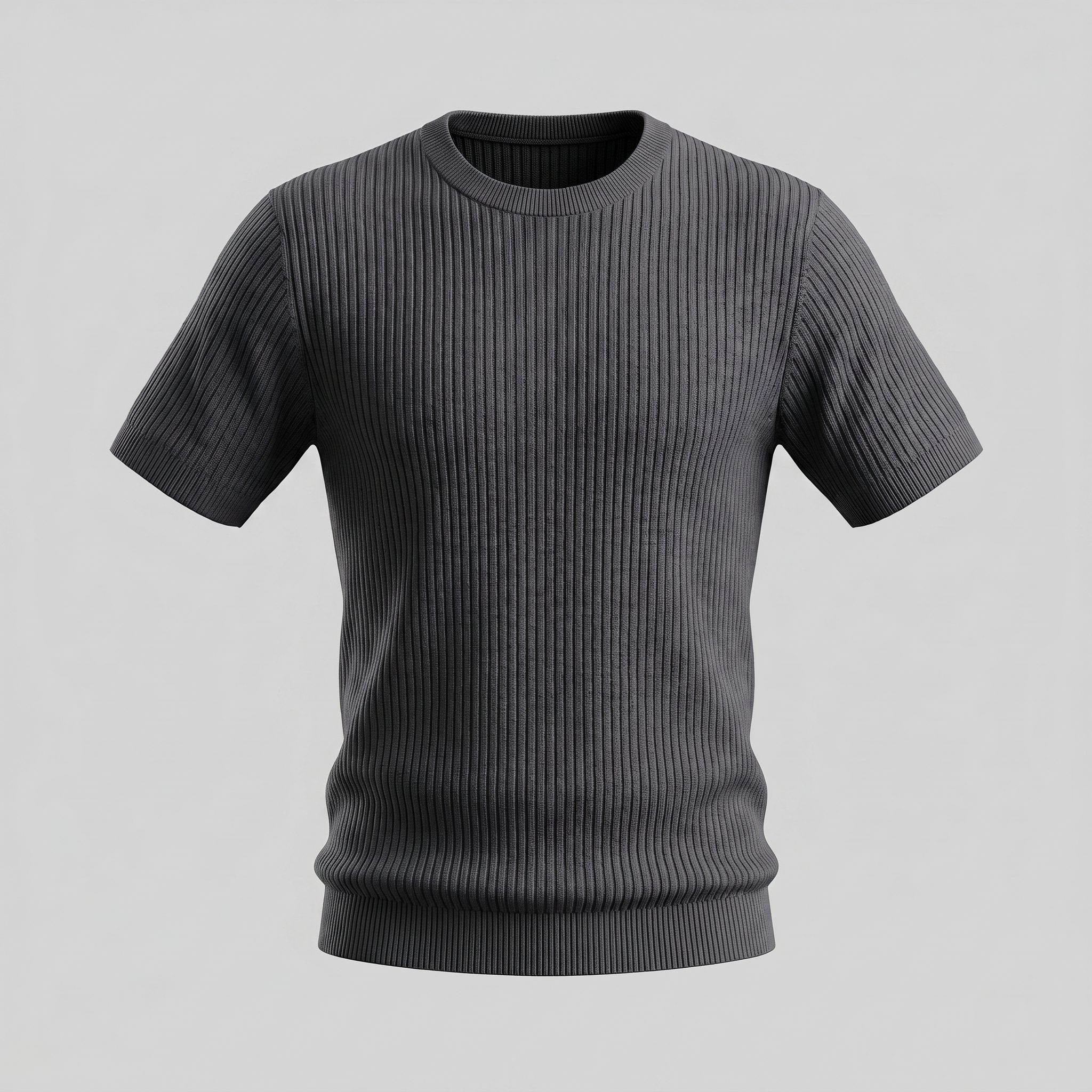Ribbed Knit T-Shirt Heren Ronde Hals Casual