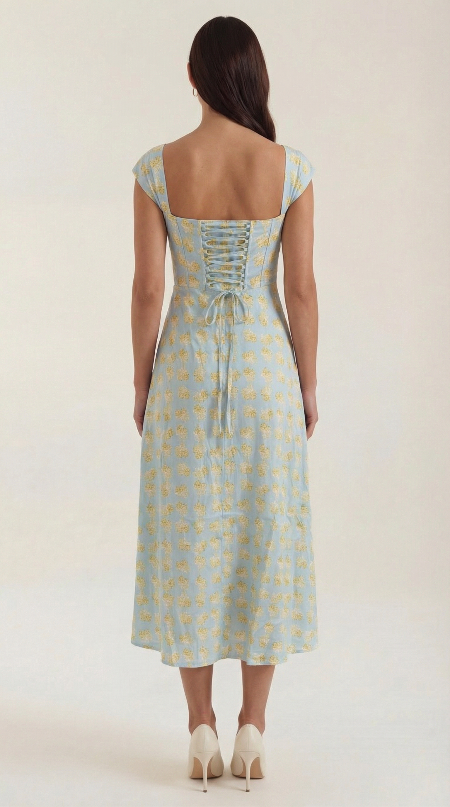 Vestido midi para mujer línea A vintage con estampado floral estilo bustier tirantes finos