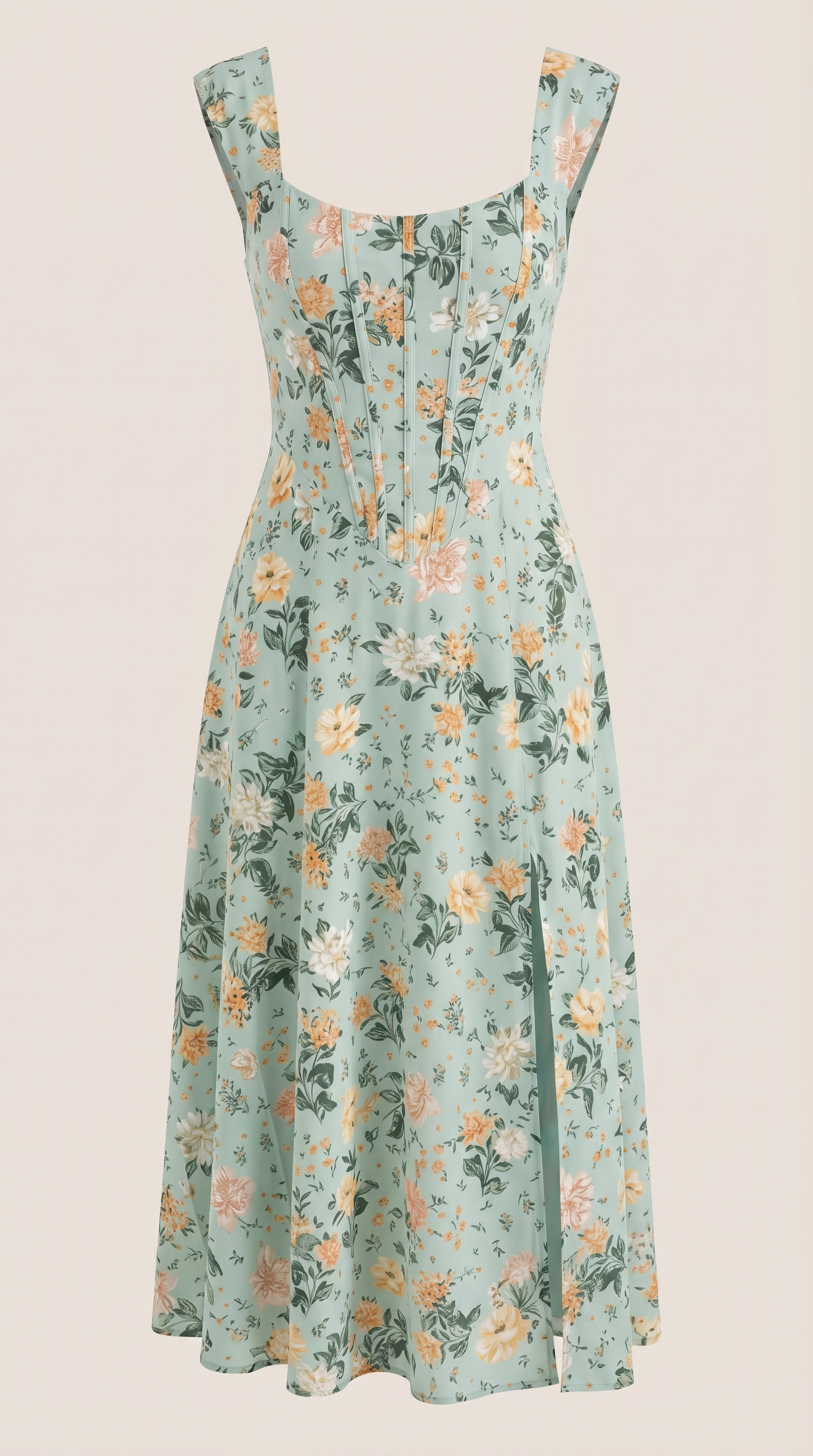 Vestido midi para mujer línea A vintage con estampado floral estilo bustier tirantes finos