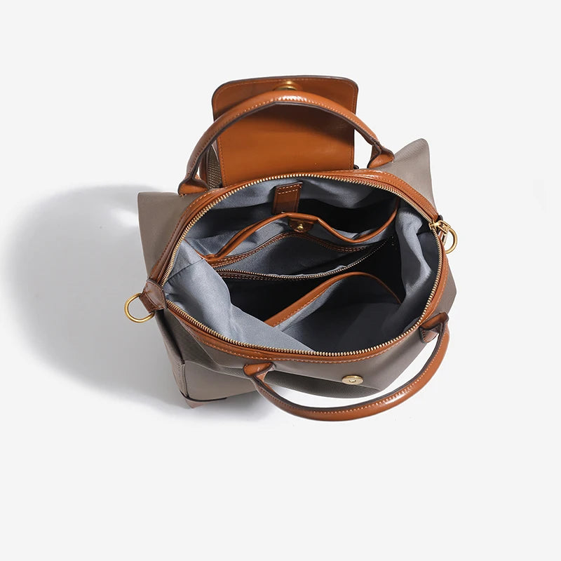 Sac à dos femme bordure cuir bretelles réglables spacieux