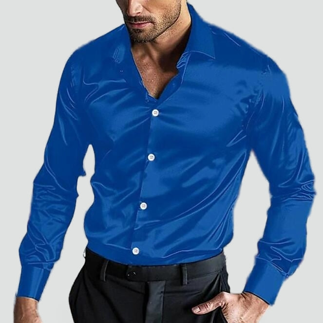 Satijnen Overhemd Heren Slim Fit met Puntkraag en Manchetten