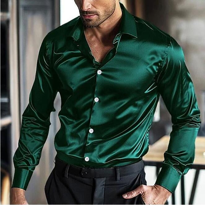 Satijnen Overhemd Heren Slim Fit met Puntkraag en Manchetten
