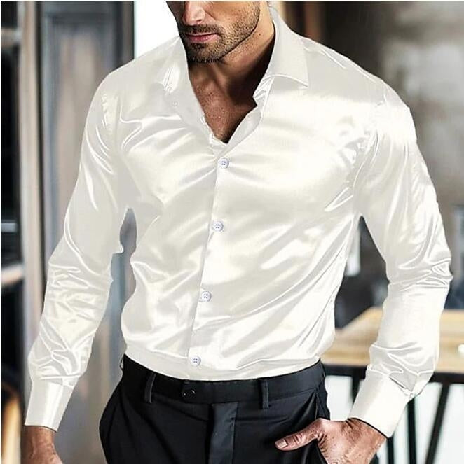 Satijnen Overhemd Heren Slim Fit met Puntkraag en Manchetten