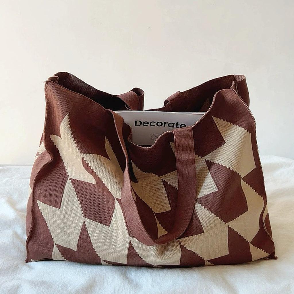 Saco Shopper Padrão Geométrico Mulher Casual Espaçoso