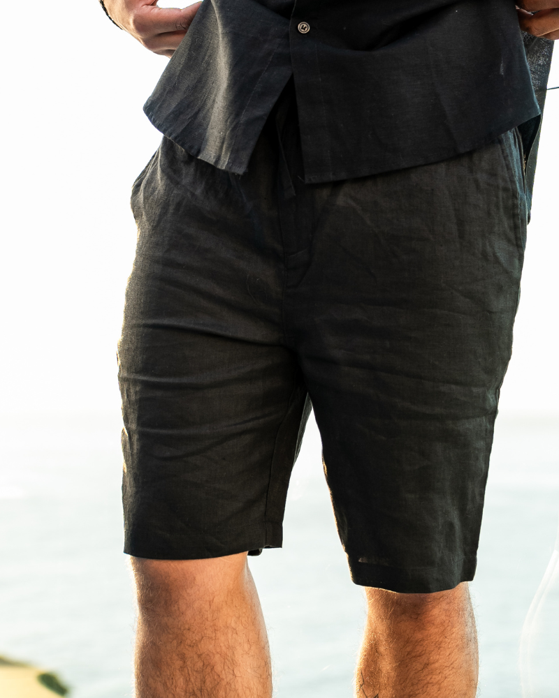 Calções para homem, linho, corte reto, verão, casual