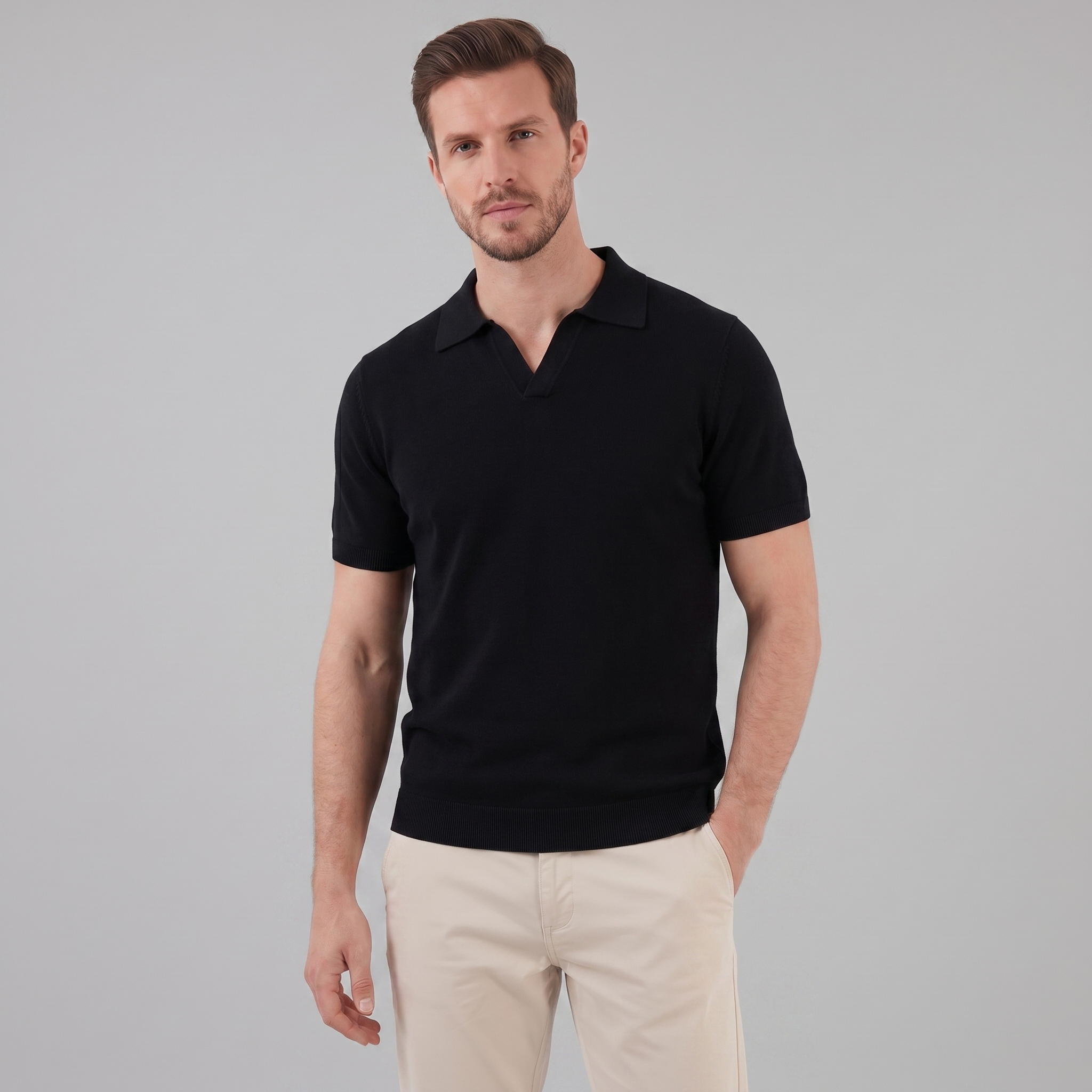 Polo Smart Casual Homem Gola em V Verão Leve
