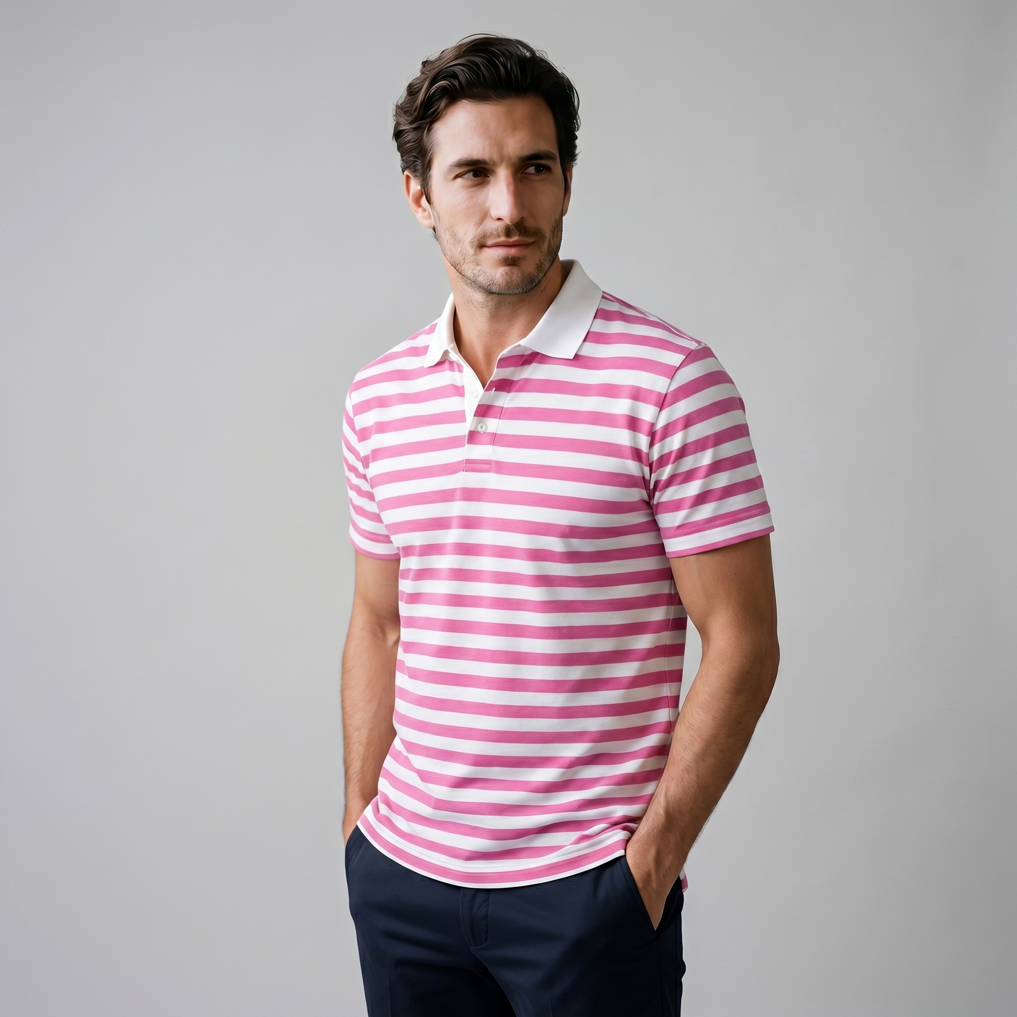 Polo Smart Casual Homem Manga Curta Listrado