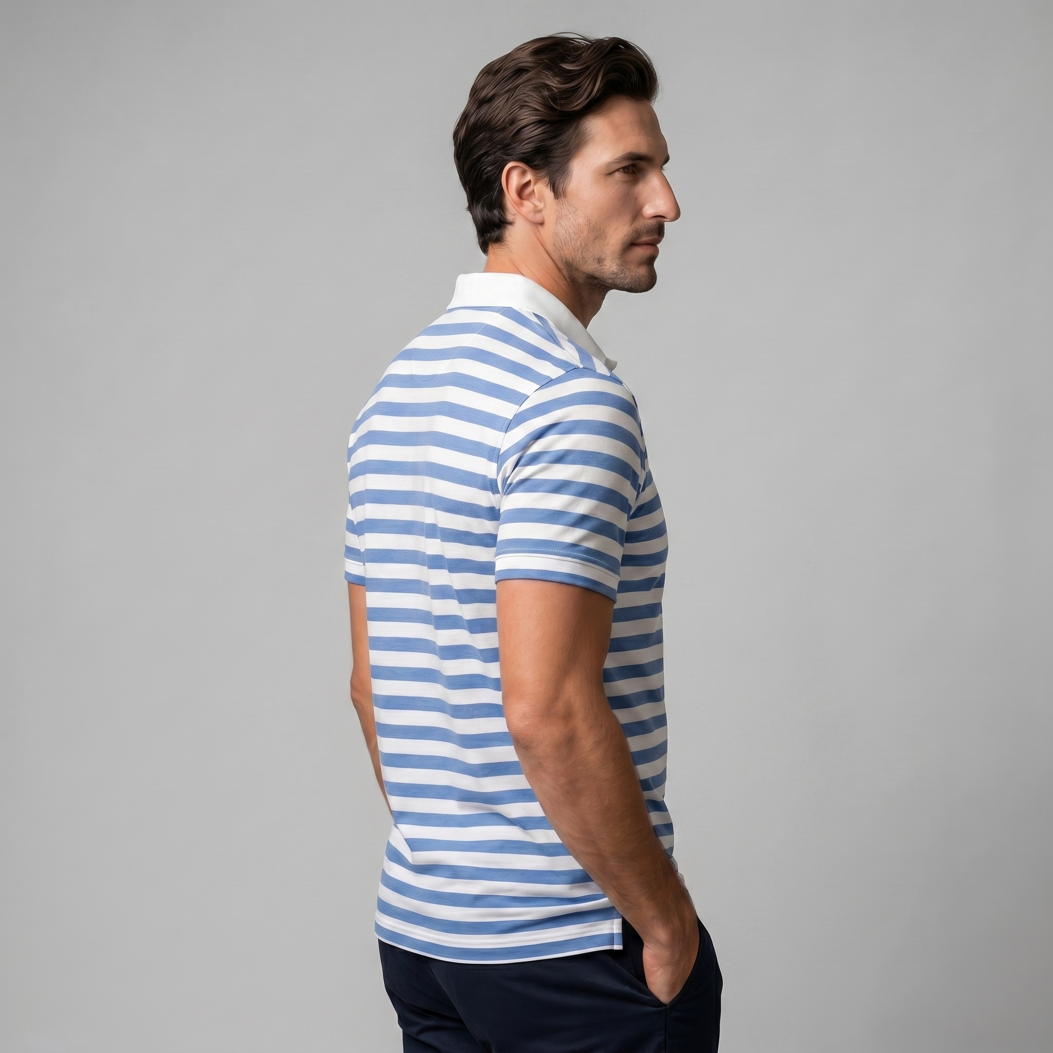 Polo Smart Casual Homem Manga Curta Listrado