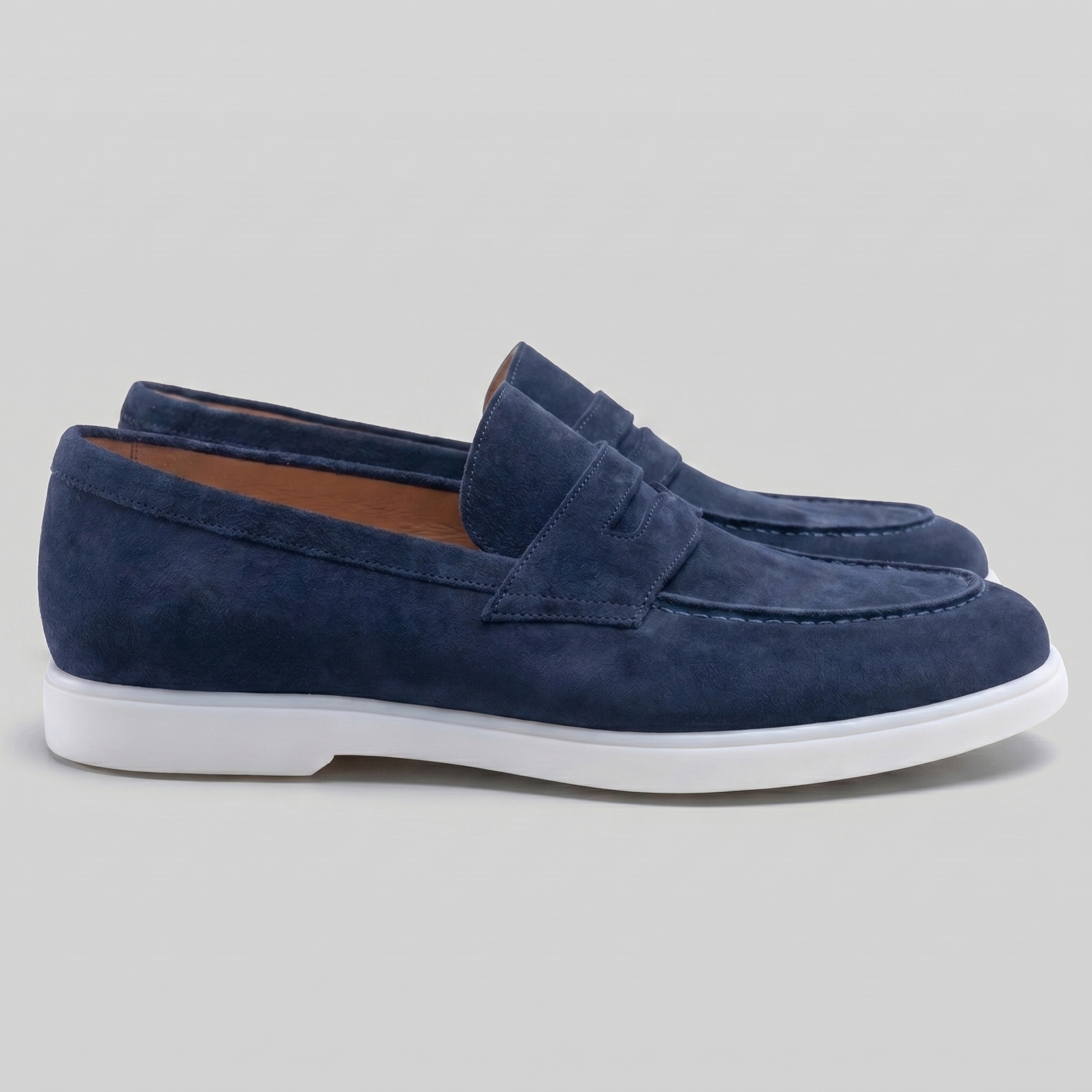 Mocasines de ante con puntera para hombre, suela blanca, casual