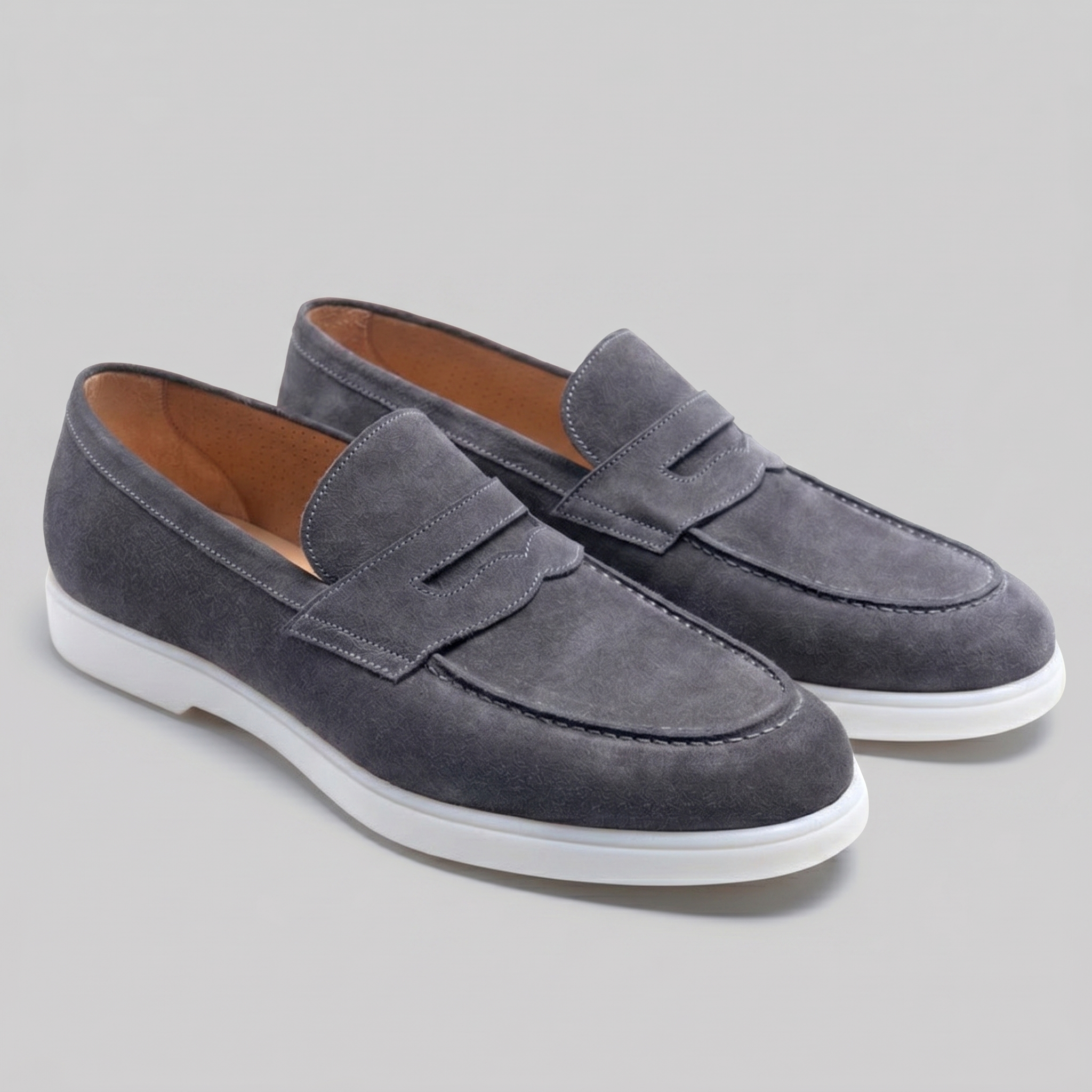 Mocasines de ante con puntera para hombre, suela blanca, casual