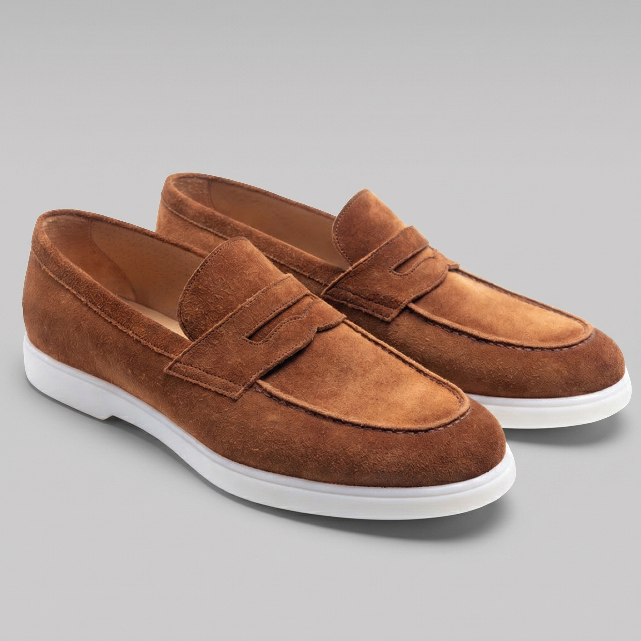 Mocasines de ante con puntera para hombre, suela blanca, casual