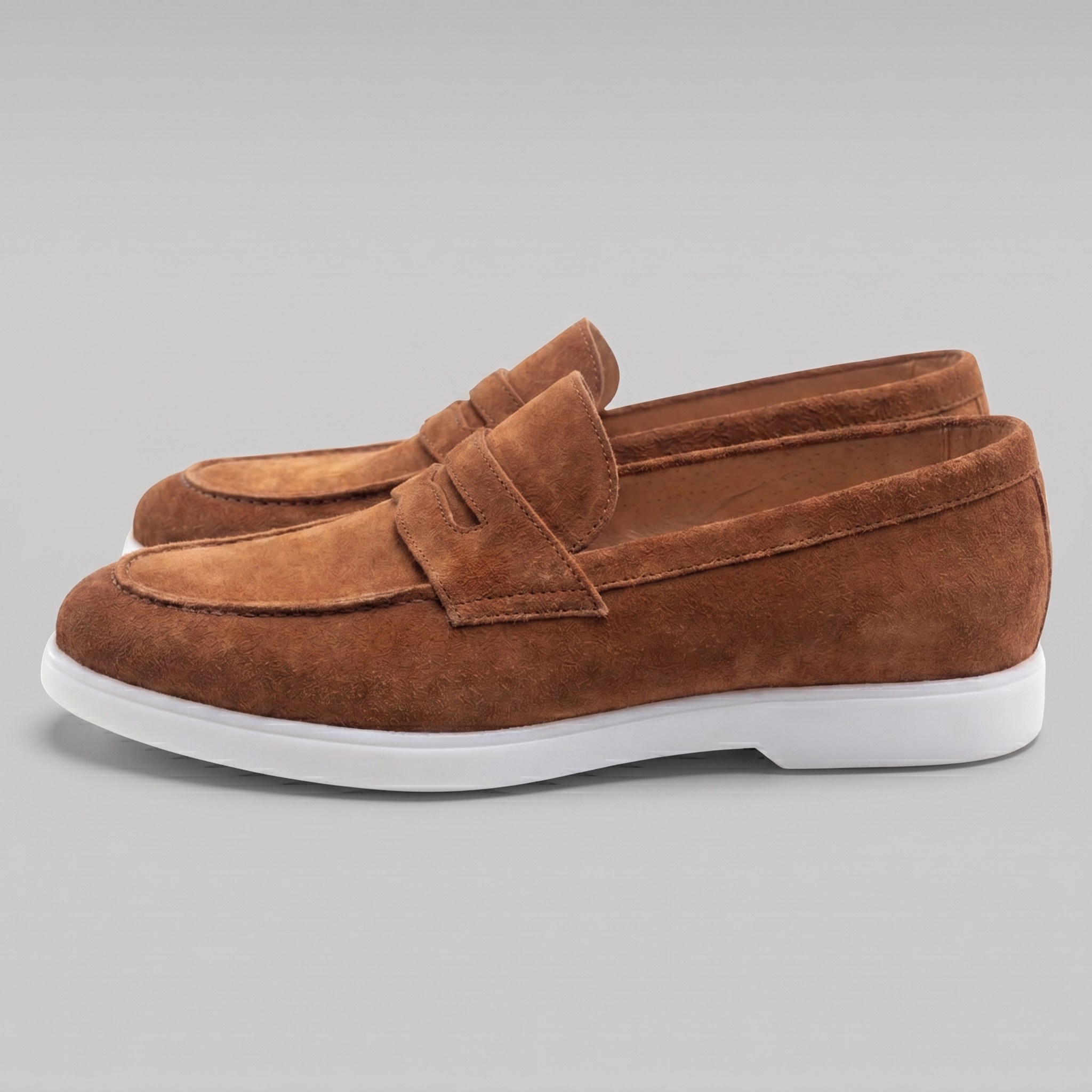 Mocasines de ante con puntera para hombre, suela blanca, casual