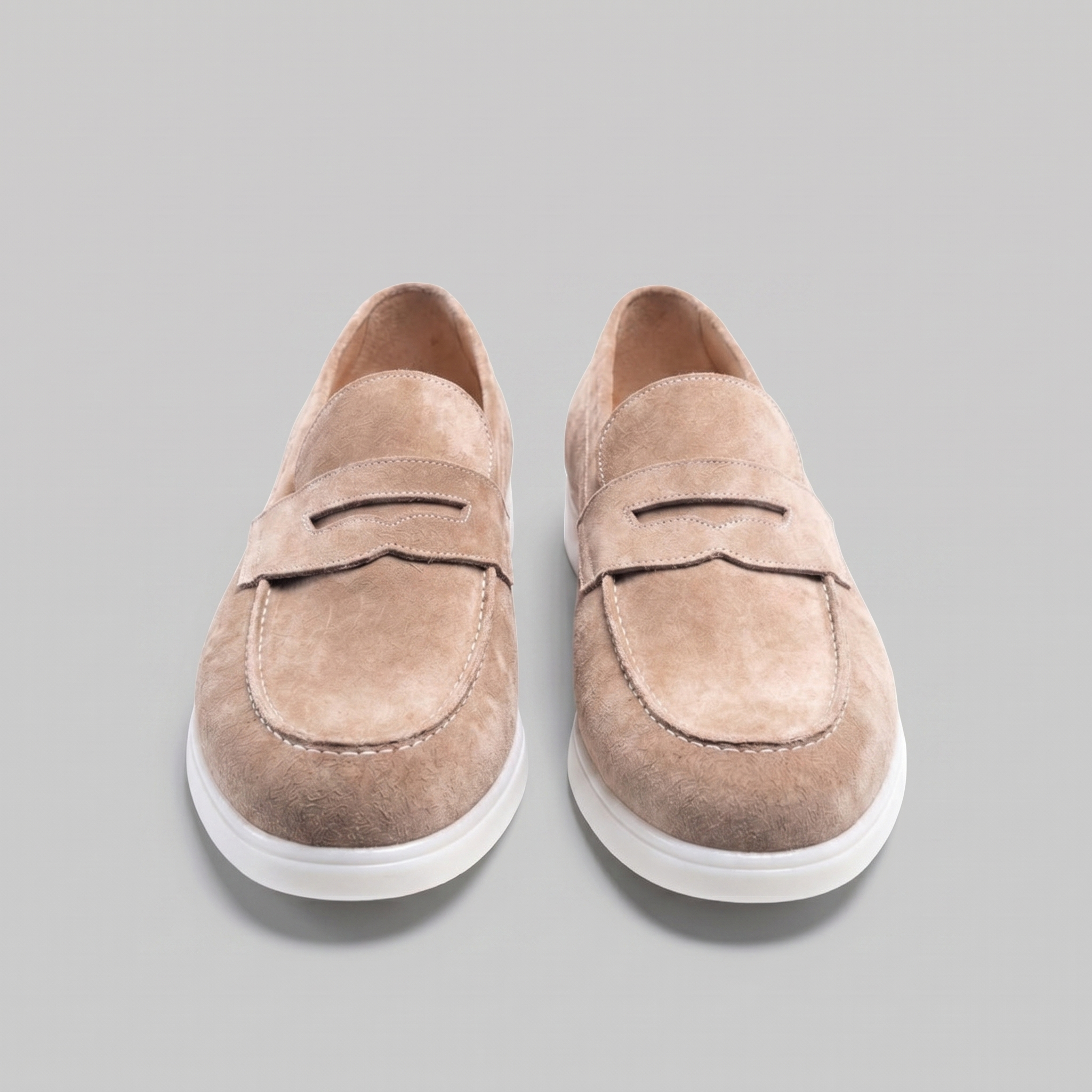 Mocasines de ante con puntera para hombre, suela blanca, casual