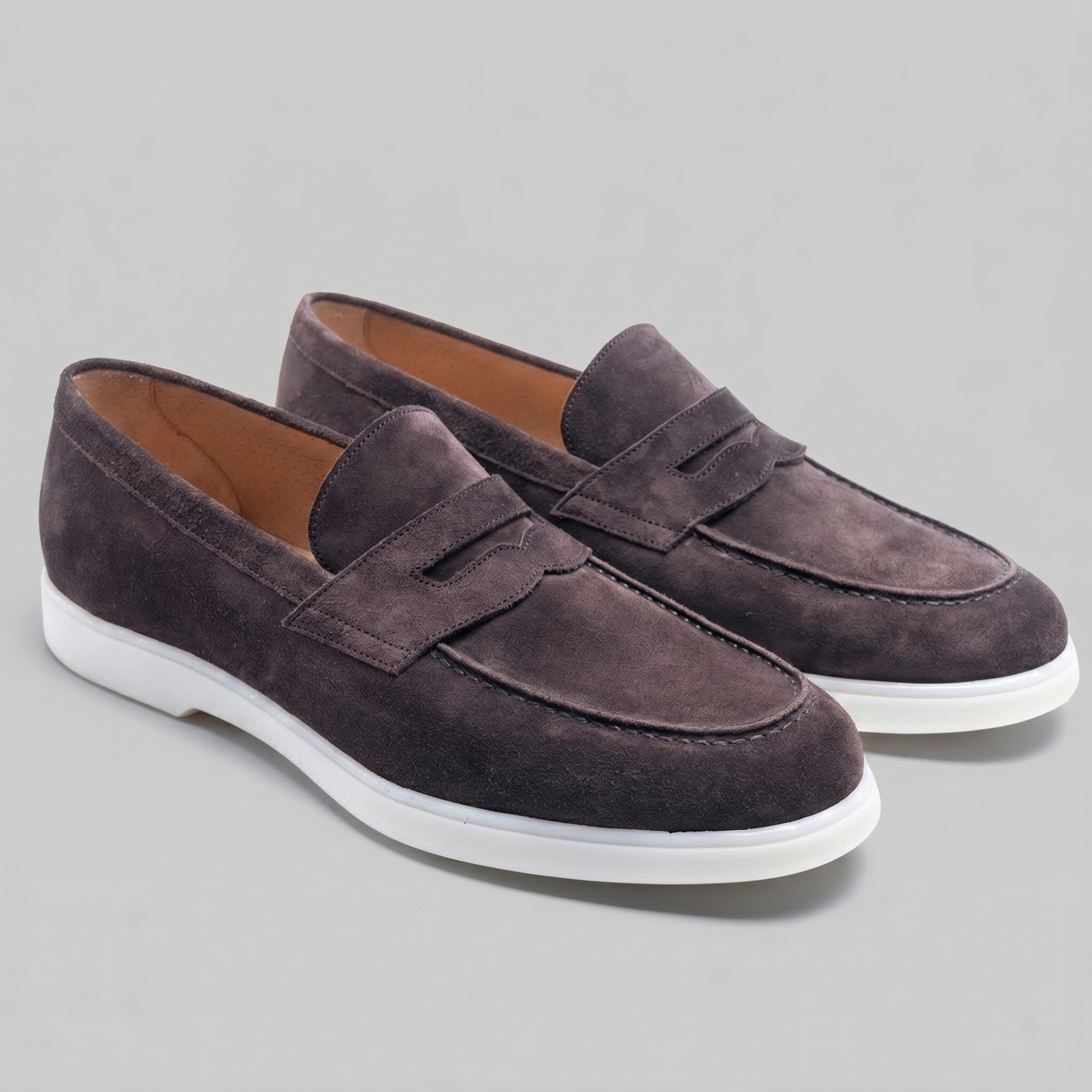 Mocasines de ante con puntera para hombre, suela blanca, casual