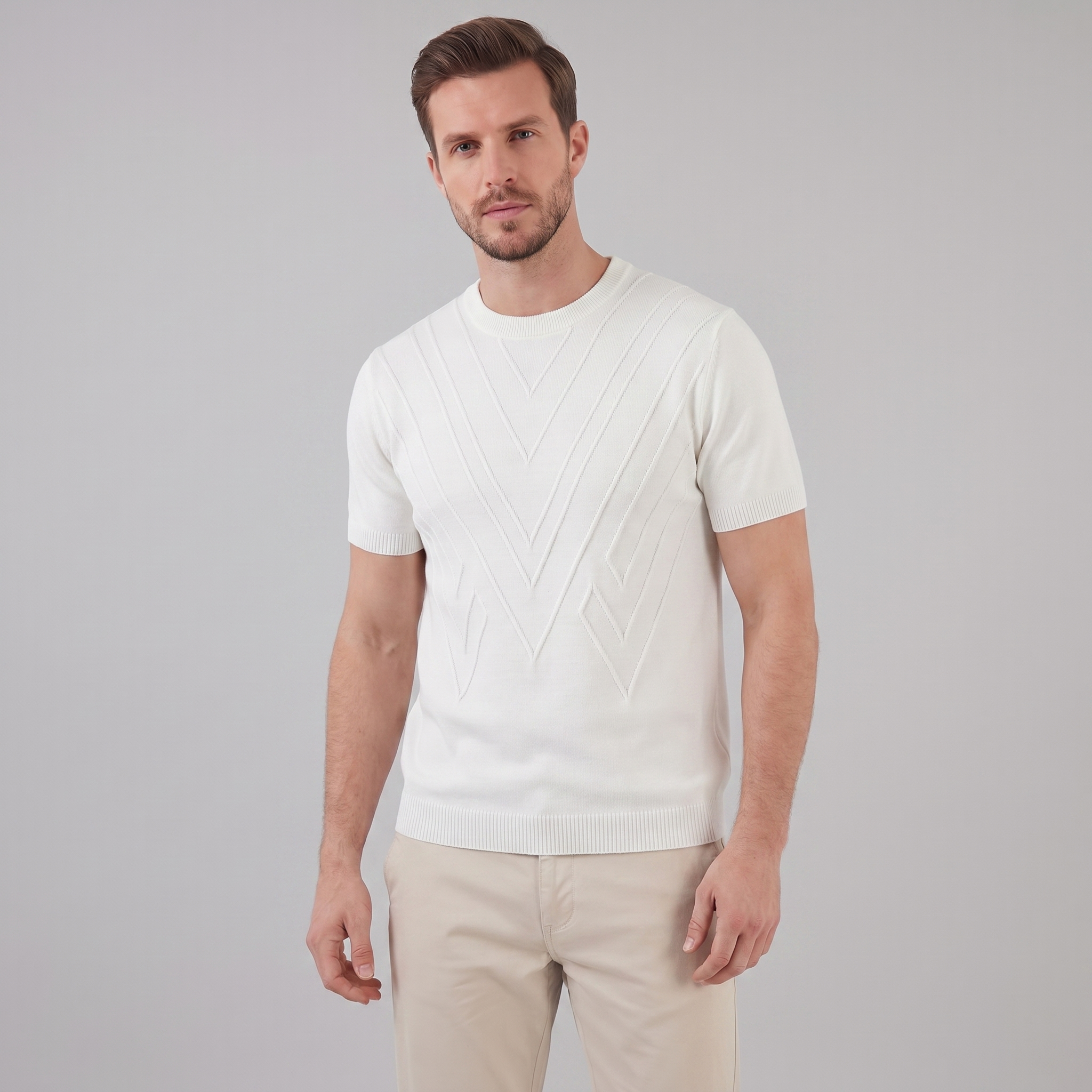 T-Shirt Homem Manga Comprida Casual Textura Gola Redonda