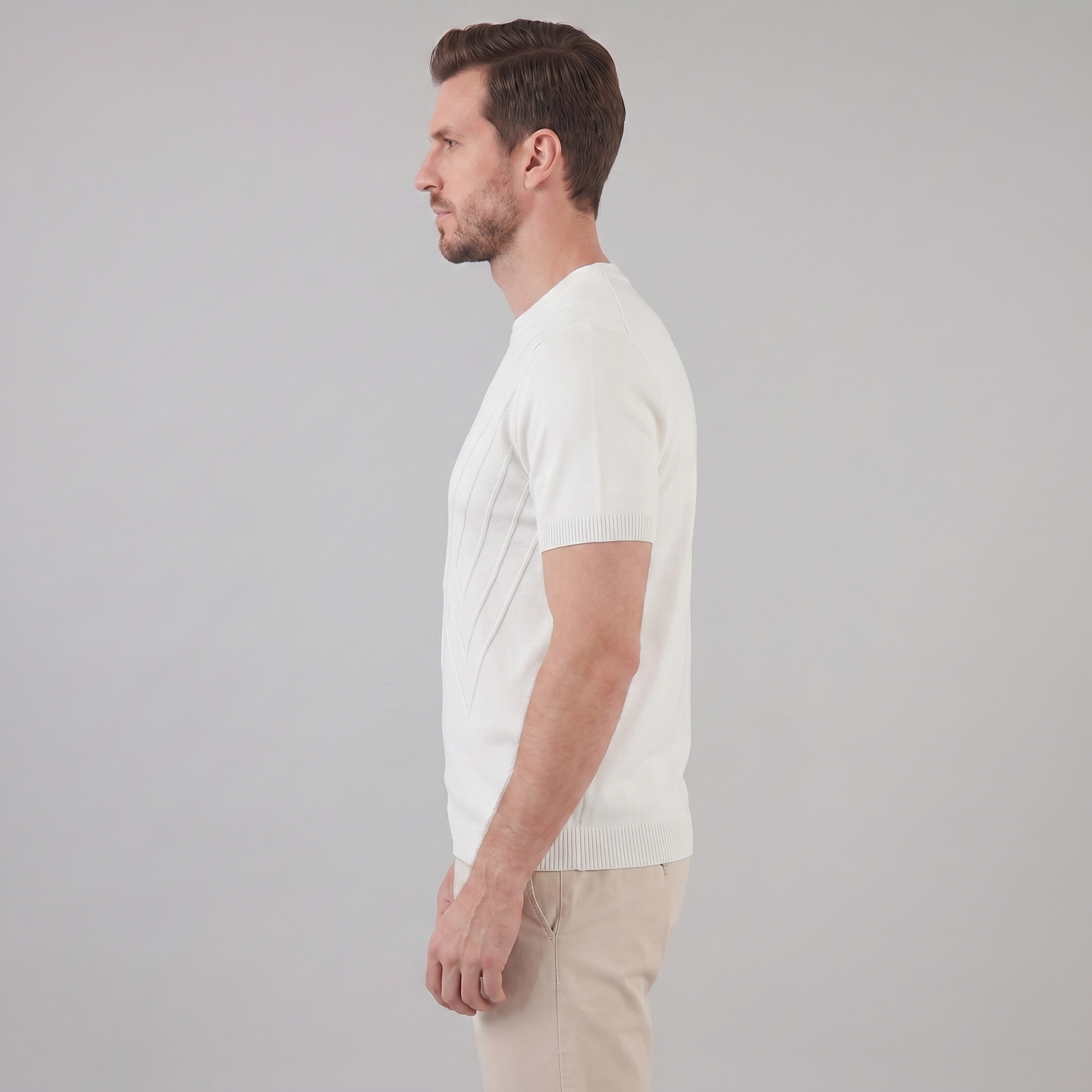 T-Shirt Homem Manga Comprida Casual Textura Gola Redonda