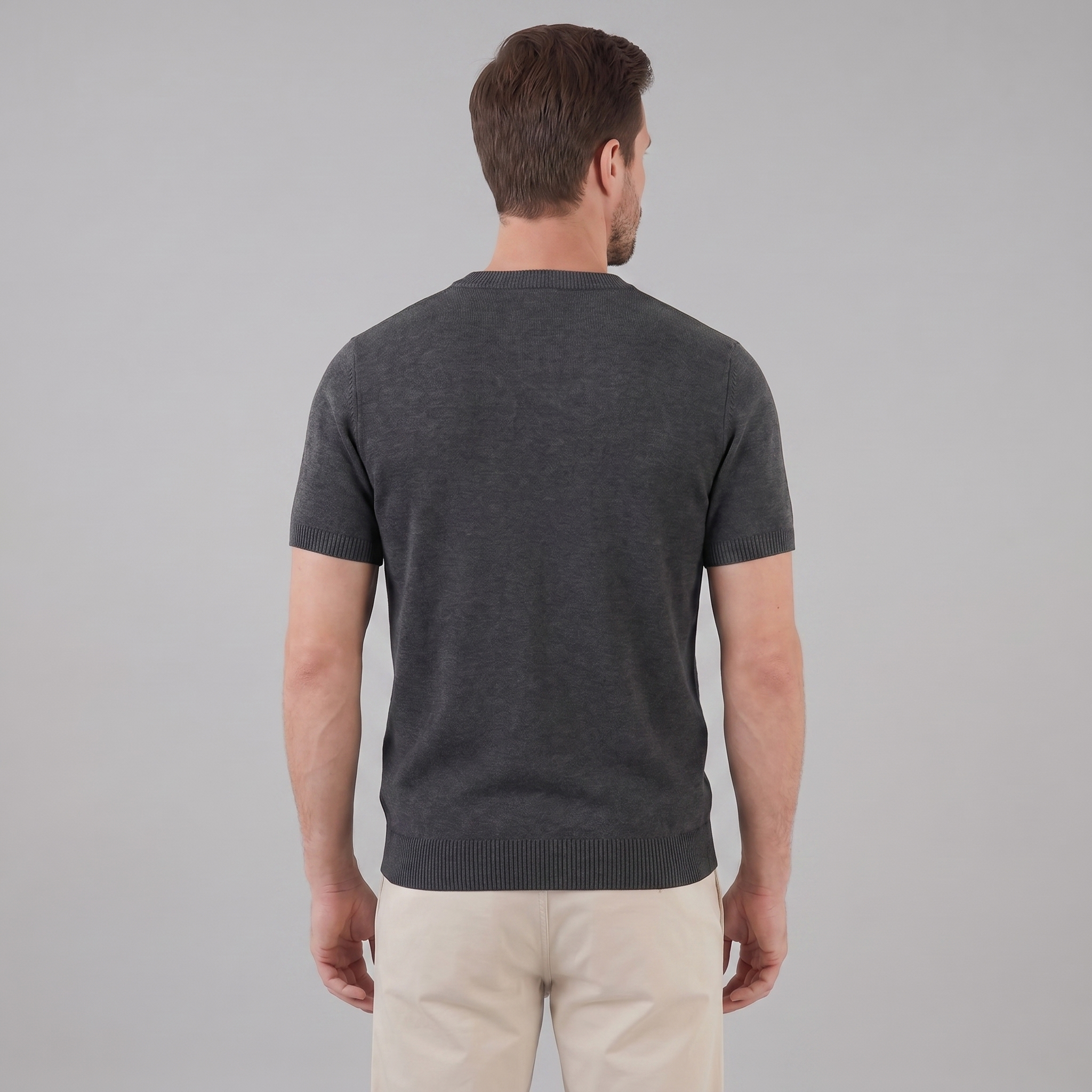 T-Shirt Homem Manga Comprida Casual Textura Gola Redonda