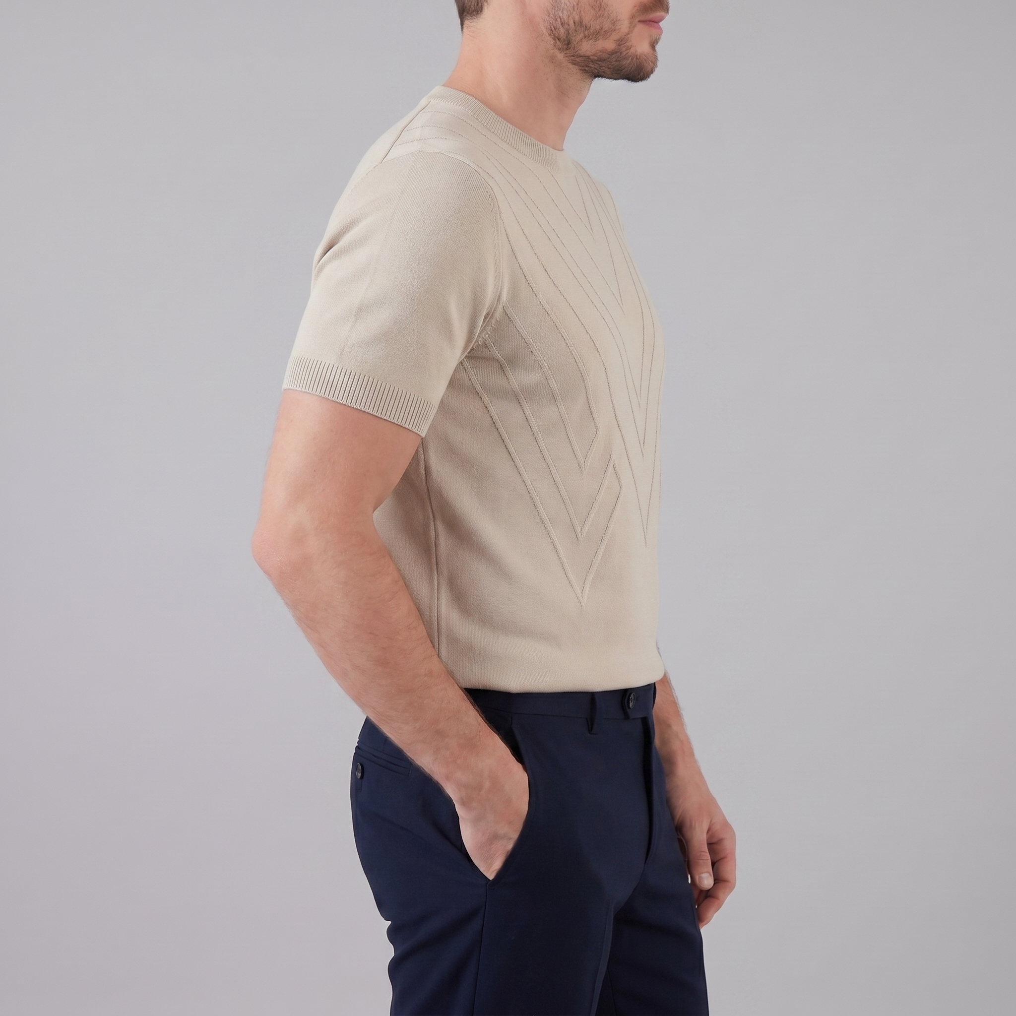 T-shirt til mænd med lange ærmer, afslappet tekstur, rund hals