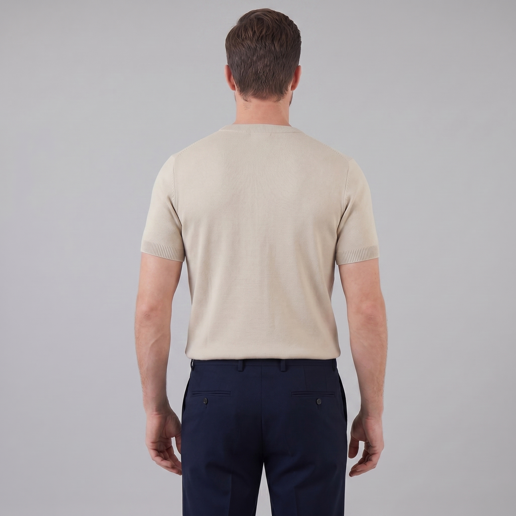 T-Shirt Homem Manga Comprida Casual Textura Gola Redonda