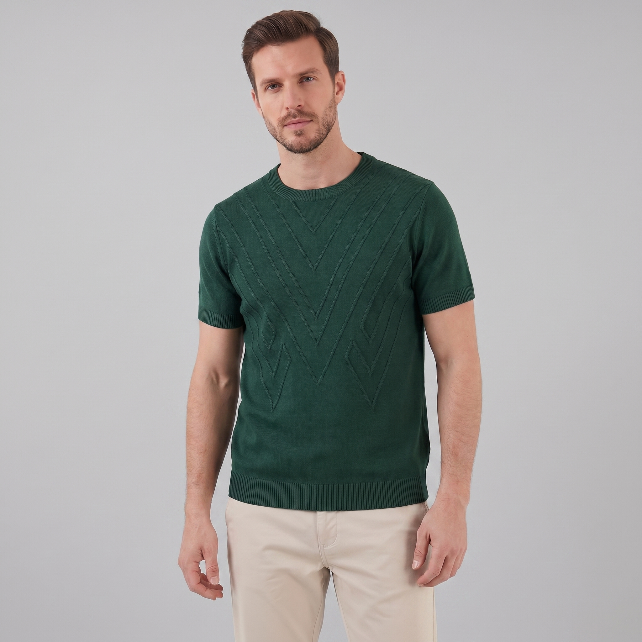 T-Shirt Homem Manga Comprida Casual Textura Gola Redonda