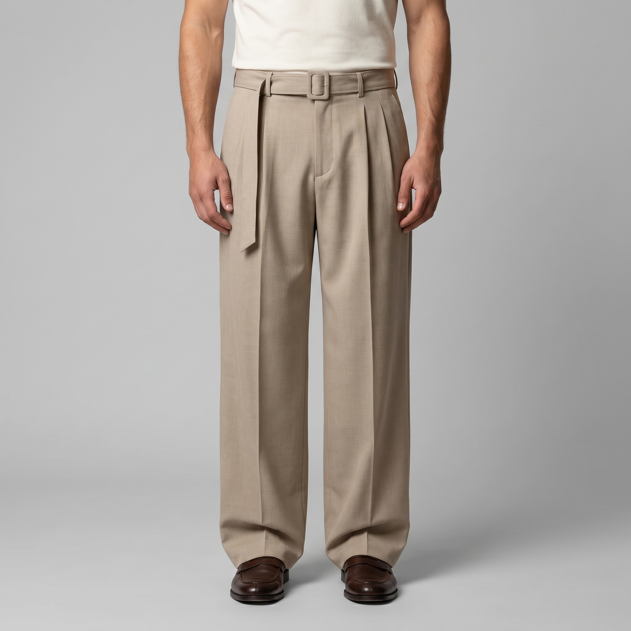 Pantalones a medida para hombre de pierna ancha con cinturón y cintura elástica