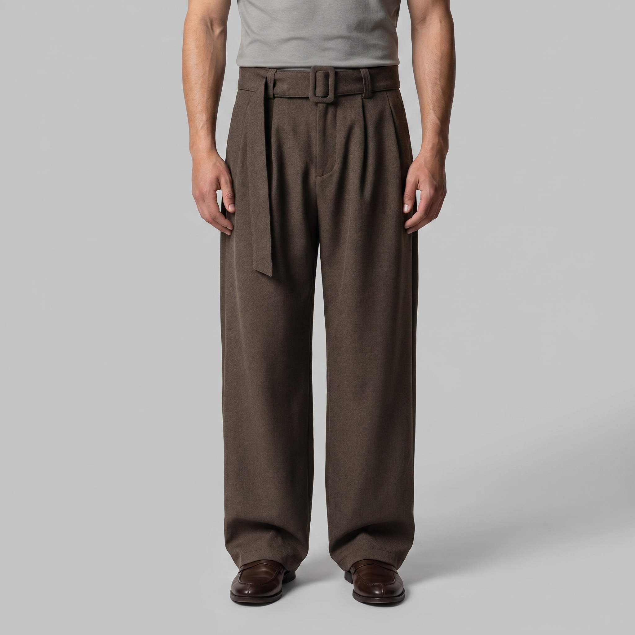 Pantalones a medida para hombre de pierna ancha con cinturón y cintura elástica