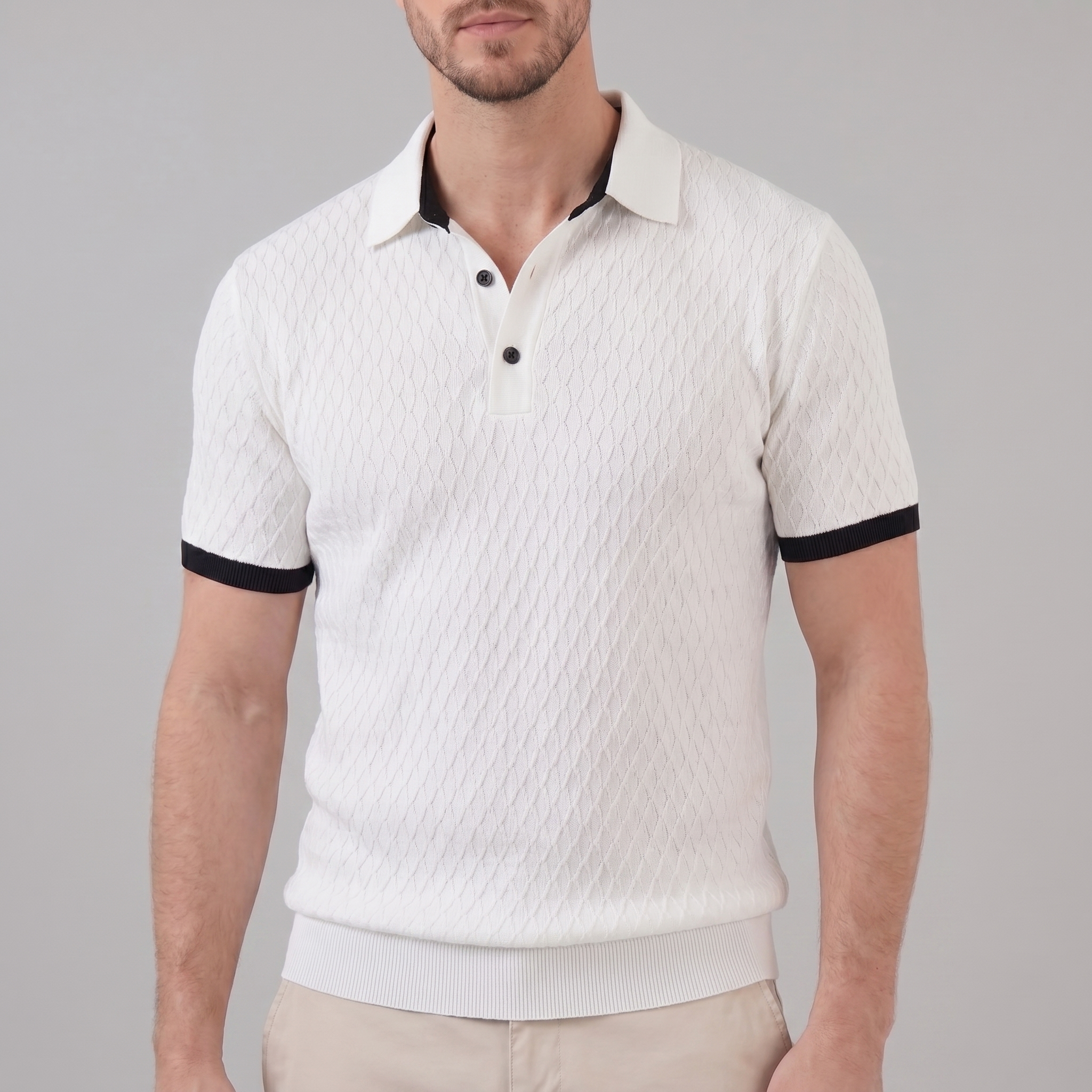 Polo Texturizado Homem Gola Contrastante Corte Ajustado