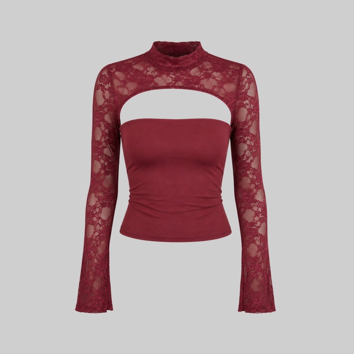Top Dame Blonde Cutout Mock Neck Flare Ærmer