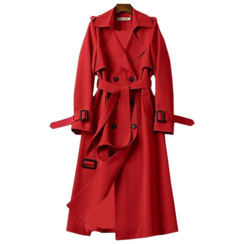 Cappotto trench lungo da donna con chiusura a doppio petto