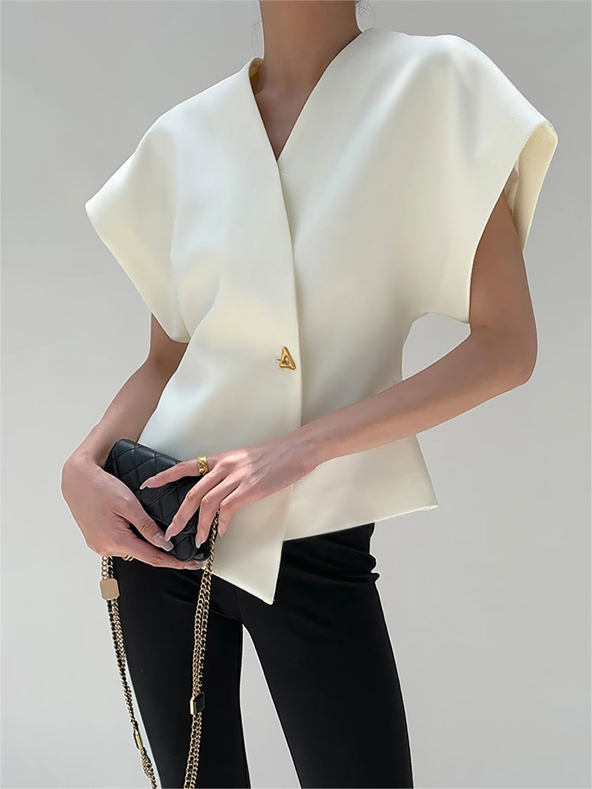 Top de cuello en V para mujer elegante casual formal