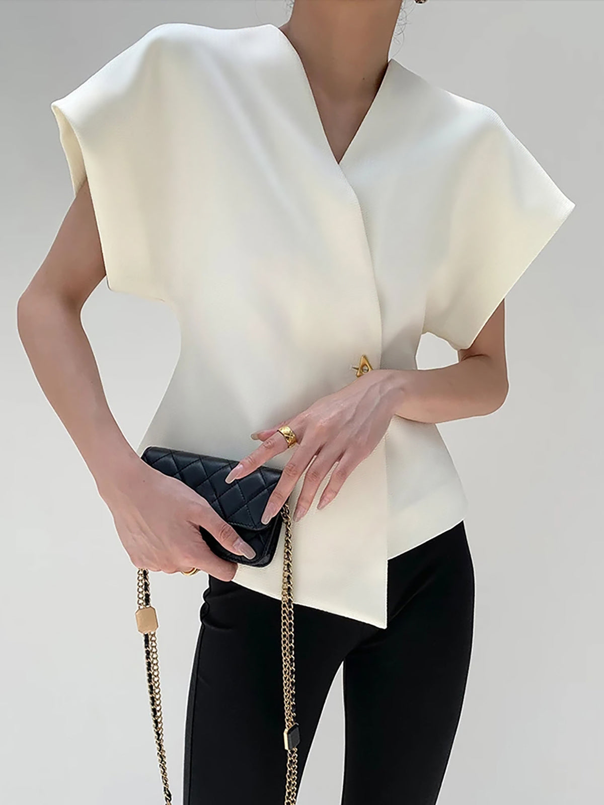 Top de cuello en V para mujer elegante casual formal