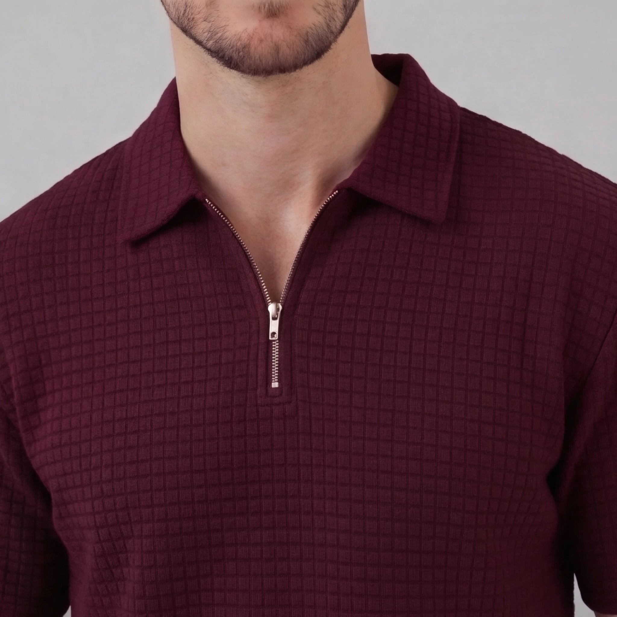 Waffle strikket sæt til mænd sommer casual halv-zip polo