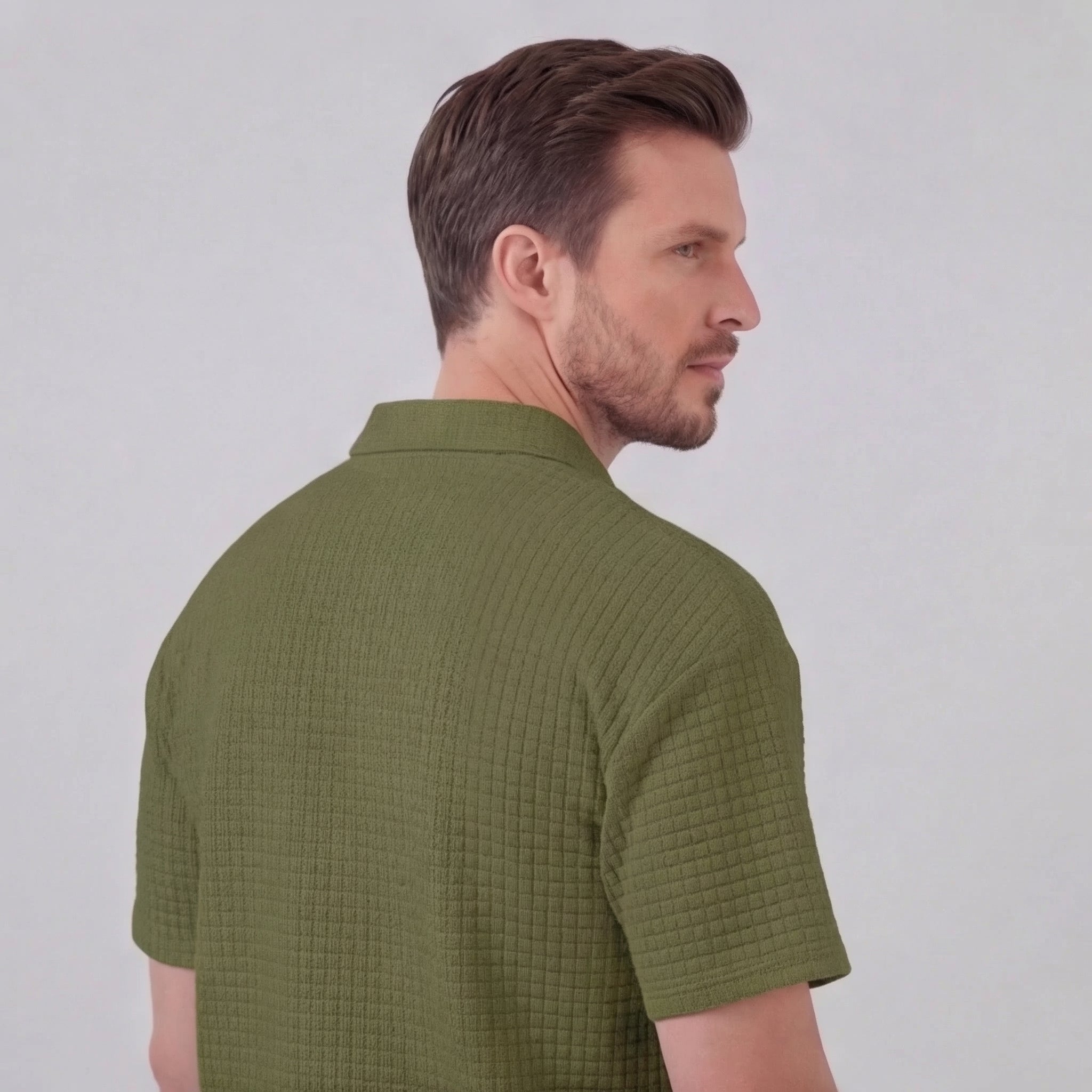 Waffle strikket sæt til mænd sommer casual halv-zip polo