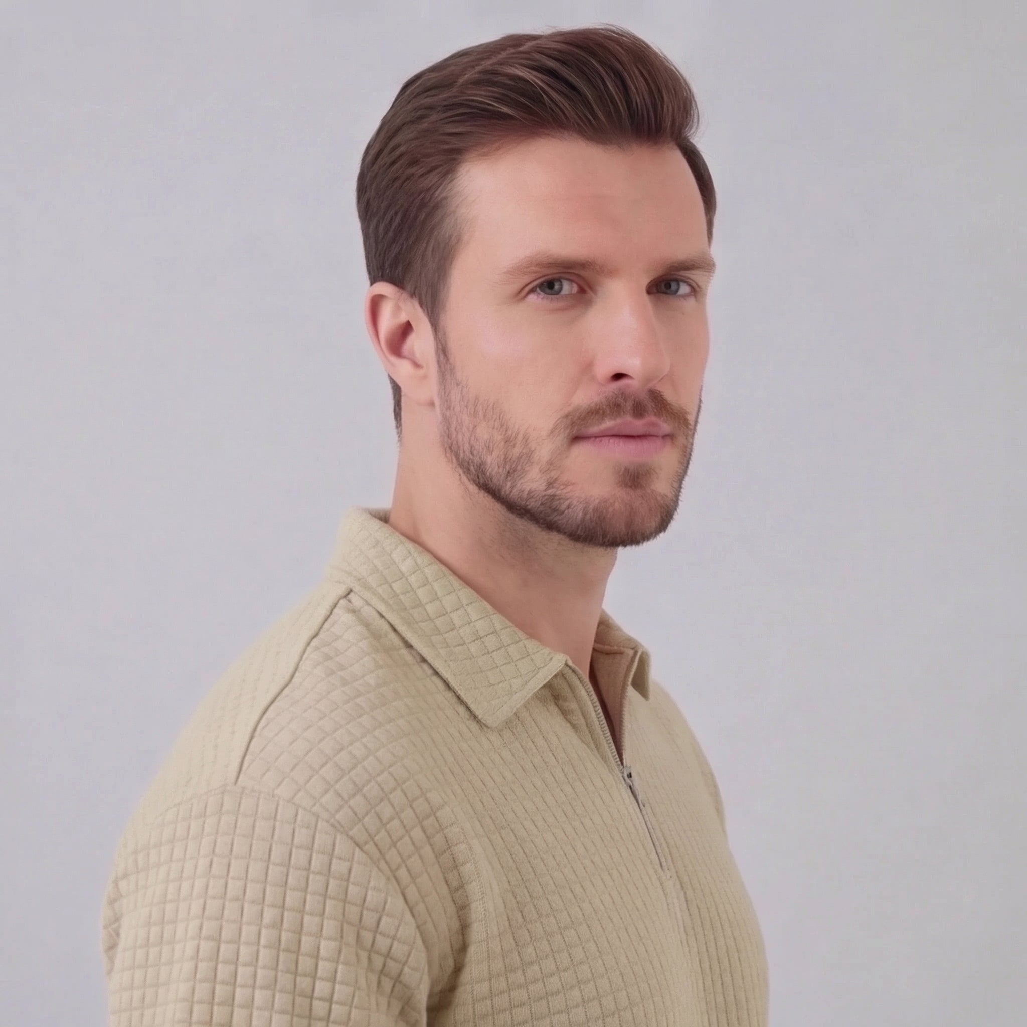Waffle strikket sæt til mænd sommer casual halv-zip polo