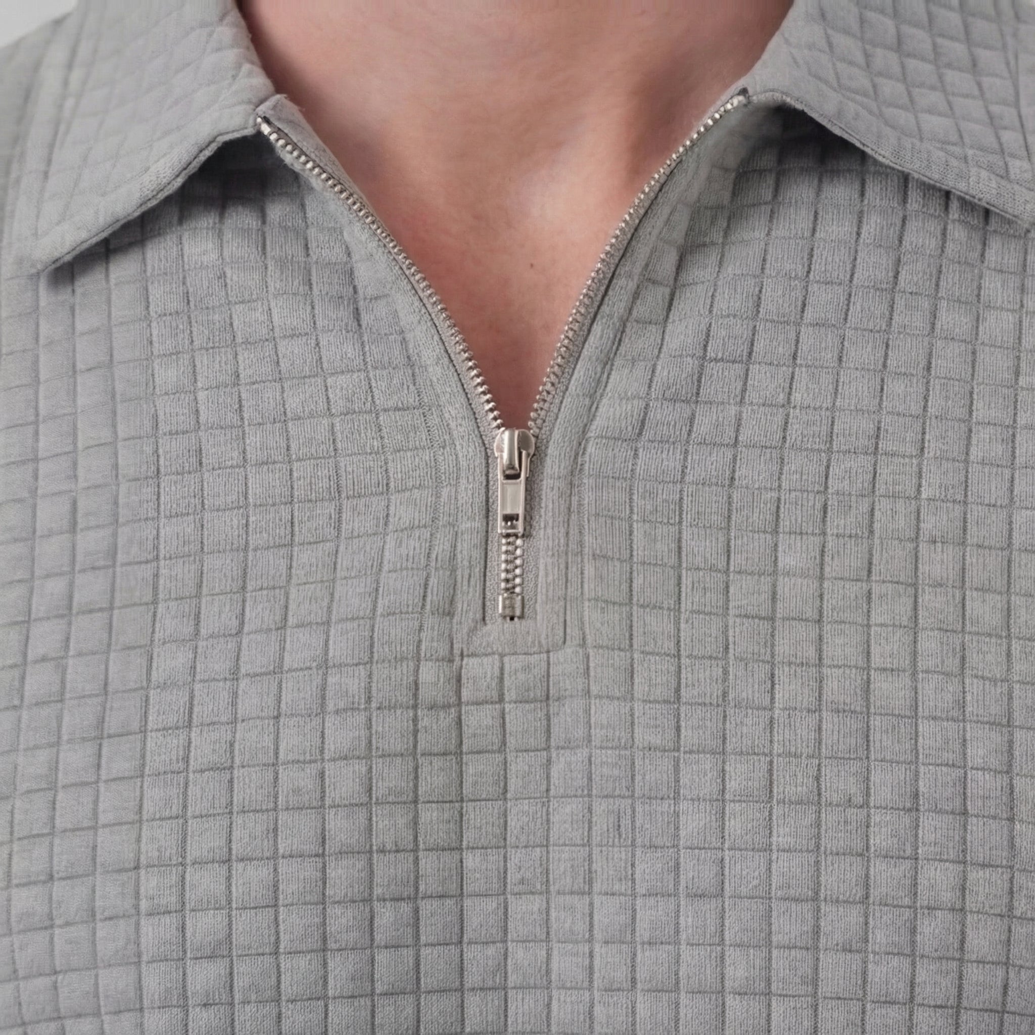 Waffle strikket sæt til mænd sommer casual halv-zip polo