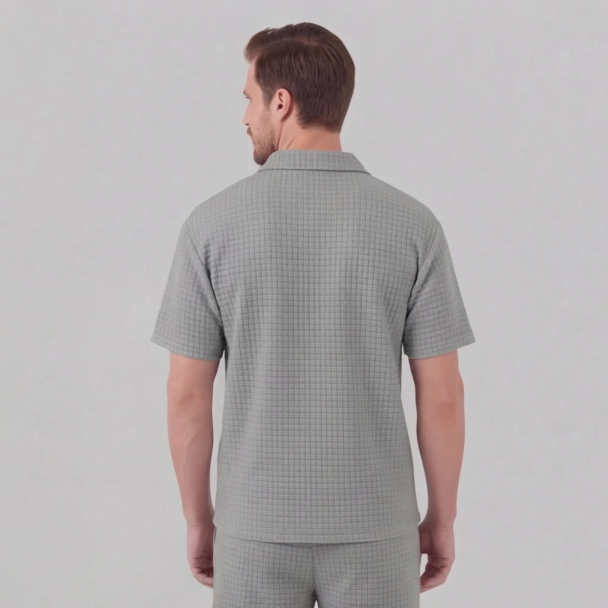 Waffle strikket sæt til mænd sommer casual halv-zip polo