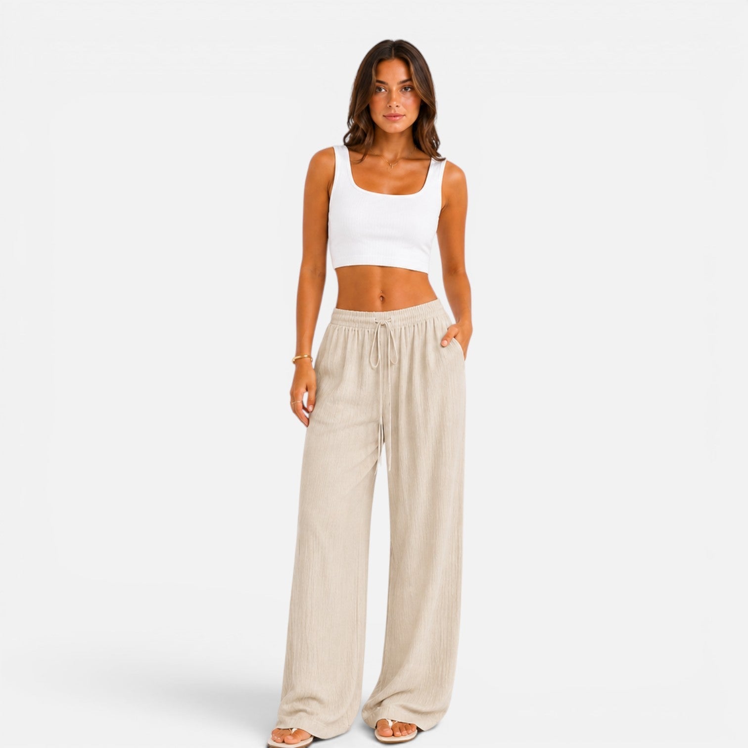 Pantalón ancho para mujer con cintura elástica, ajuste cómodo casual